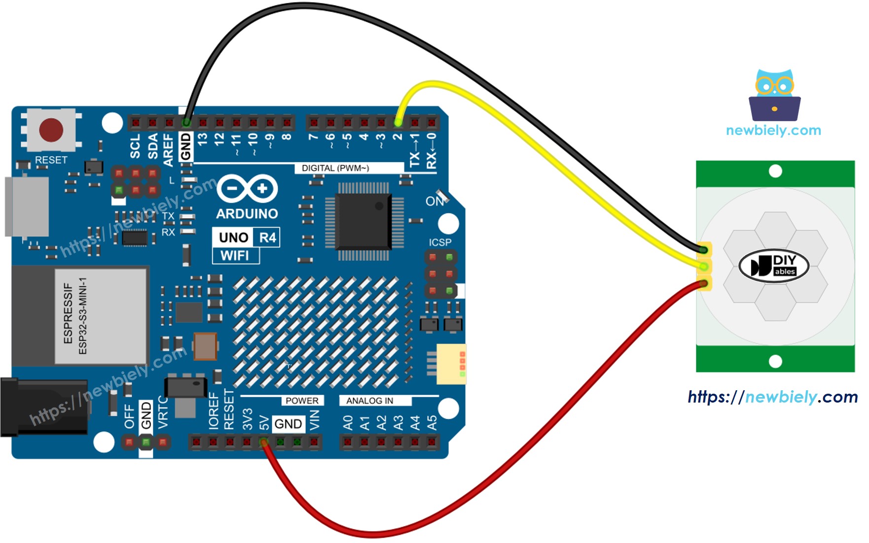 Arduino UNO R4 Motion Sensor Wiring Diagram