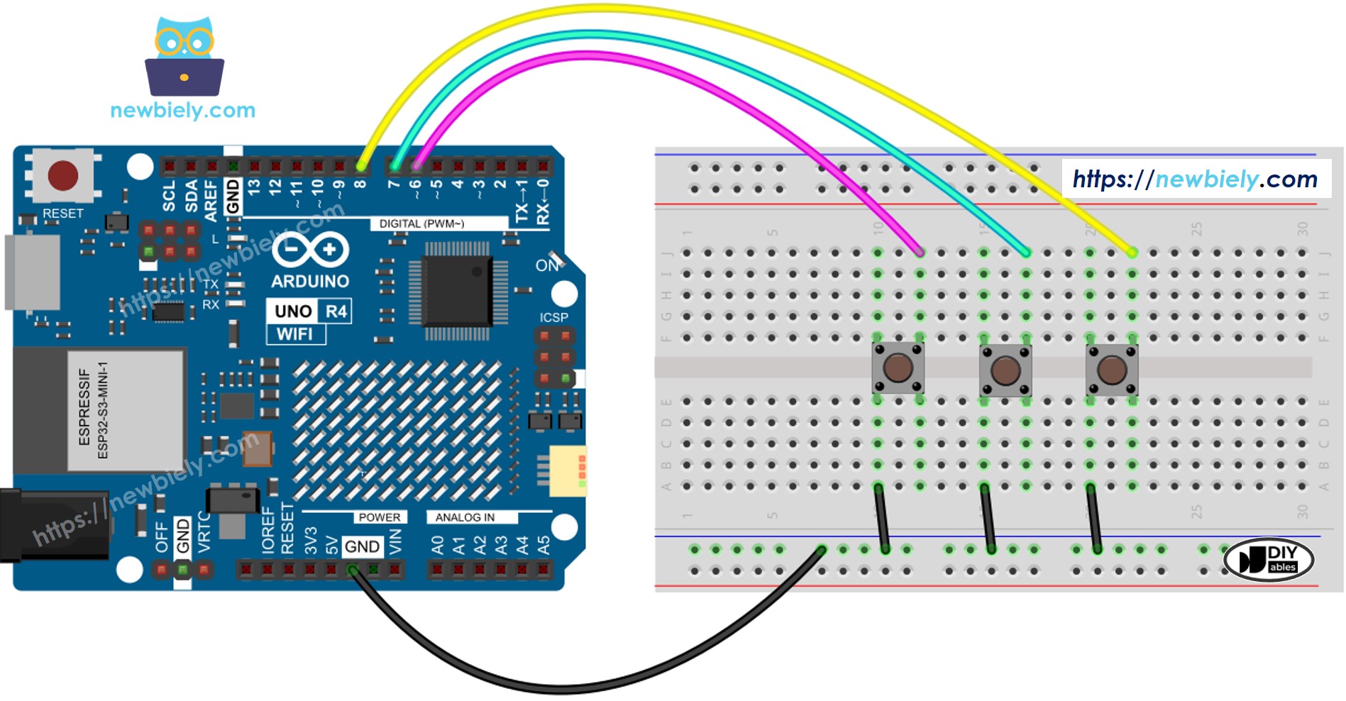 Arduino UNO R4 Button Library Wiring Diagram