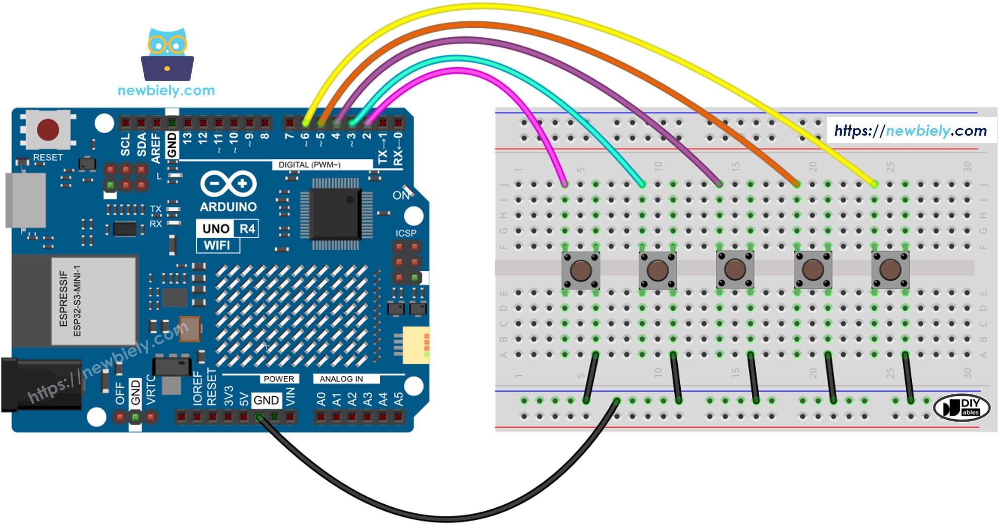 Arduino UNO R4 multiple button Wiring Diagram