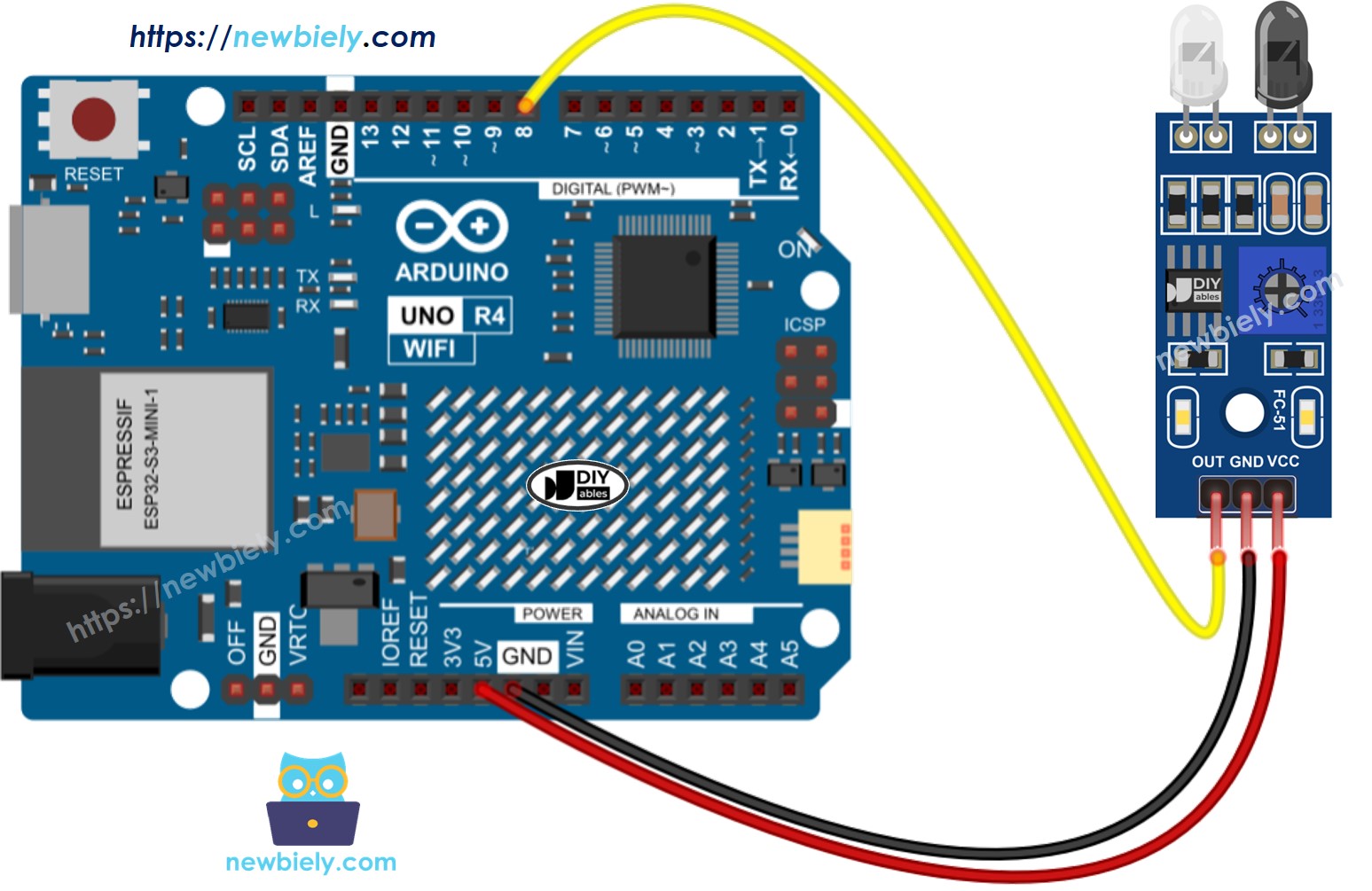 Arduino UNO R4 IR Obstakel Vermijdingssensor Bedradingsdiagram