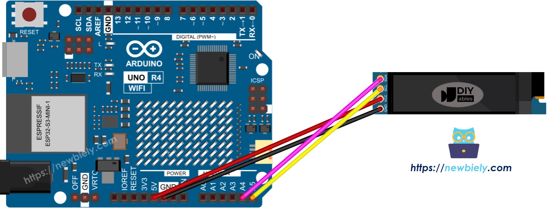 Arduino UNO R4 OLED 128x32 wiring diagram