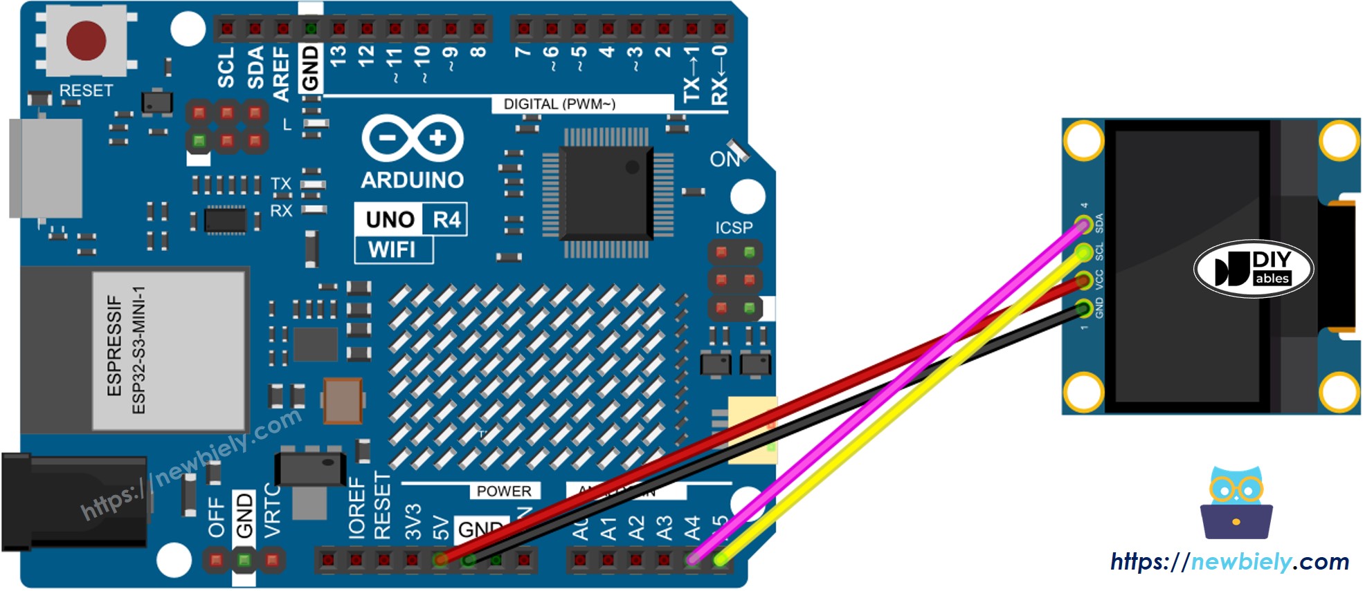 Arduino UNO R4 OLED 128x64 wiring diagram