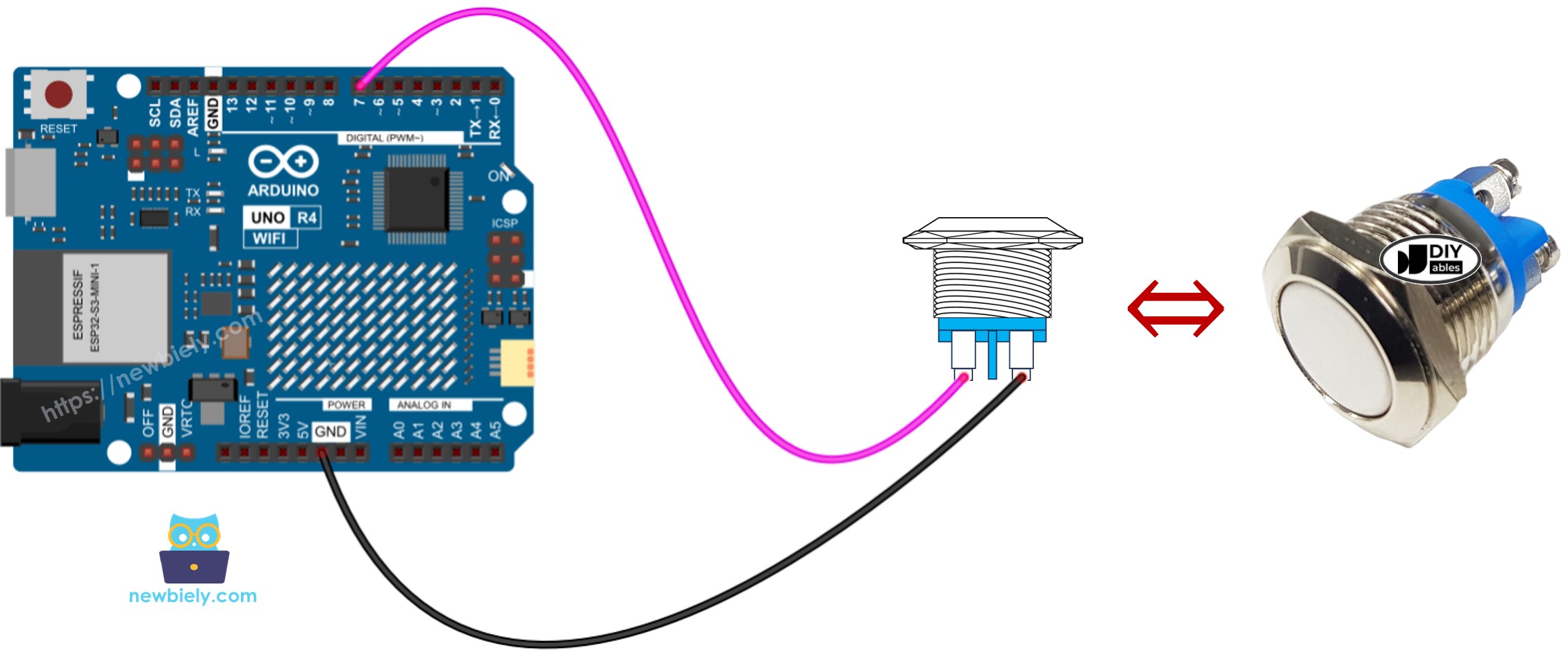 Arduino UNO R4 two-pin push button Wiring Diagram