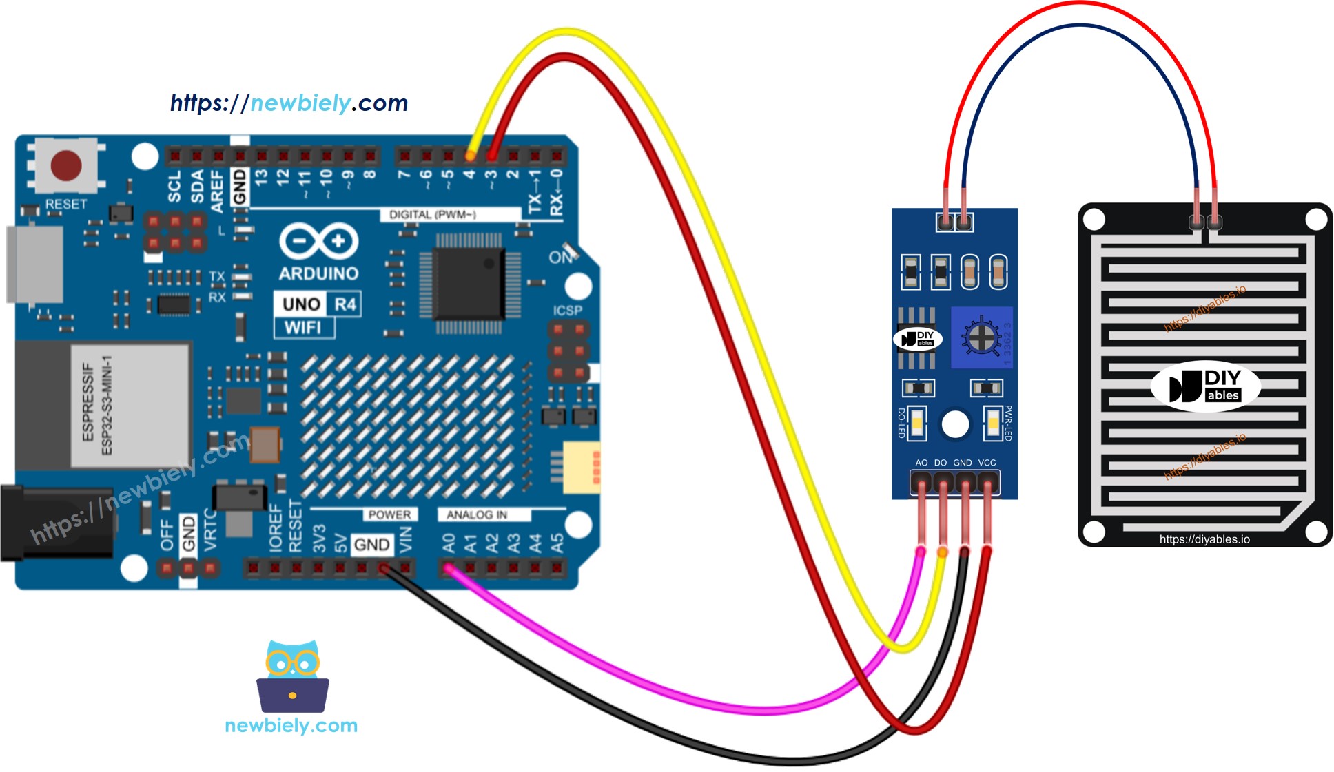 Arduino UNO R4 rain sensor wiring diagram