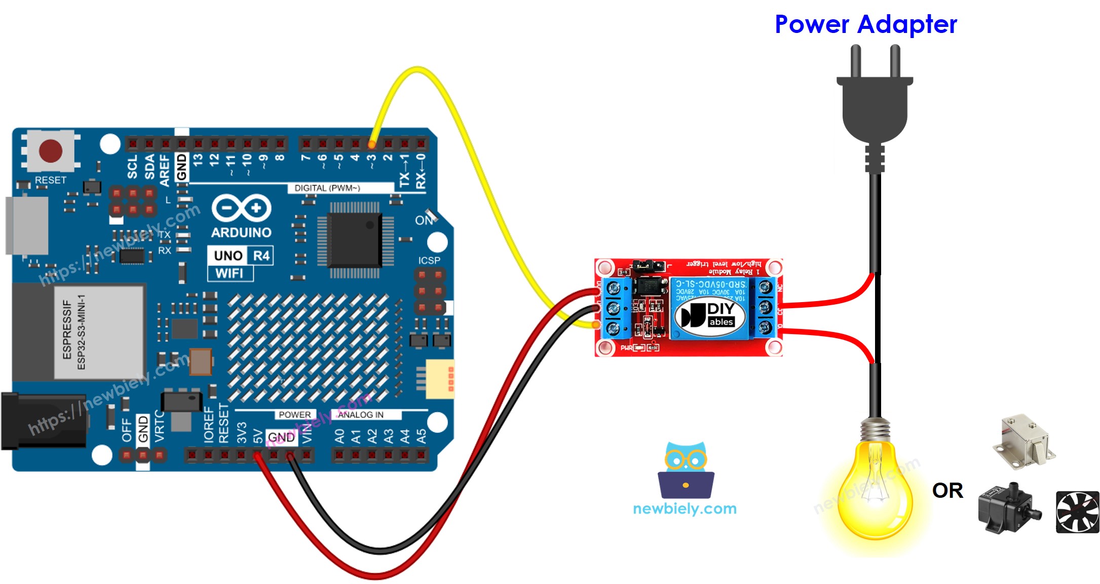 Arduino UNO R4 Relais Bedradingsdiagram