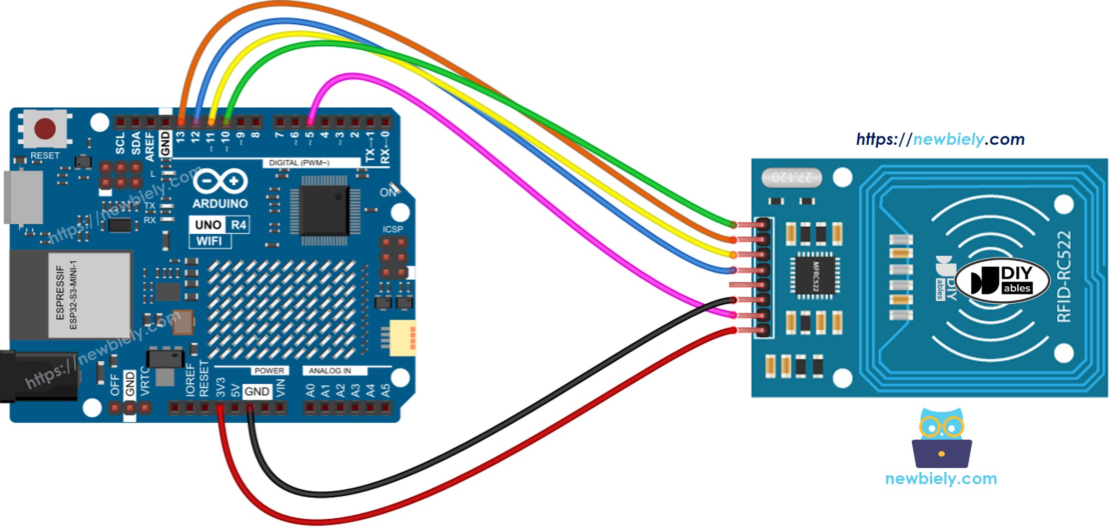 Arduino UNO R4 RFID RC522 wiring diagram
