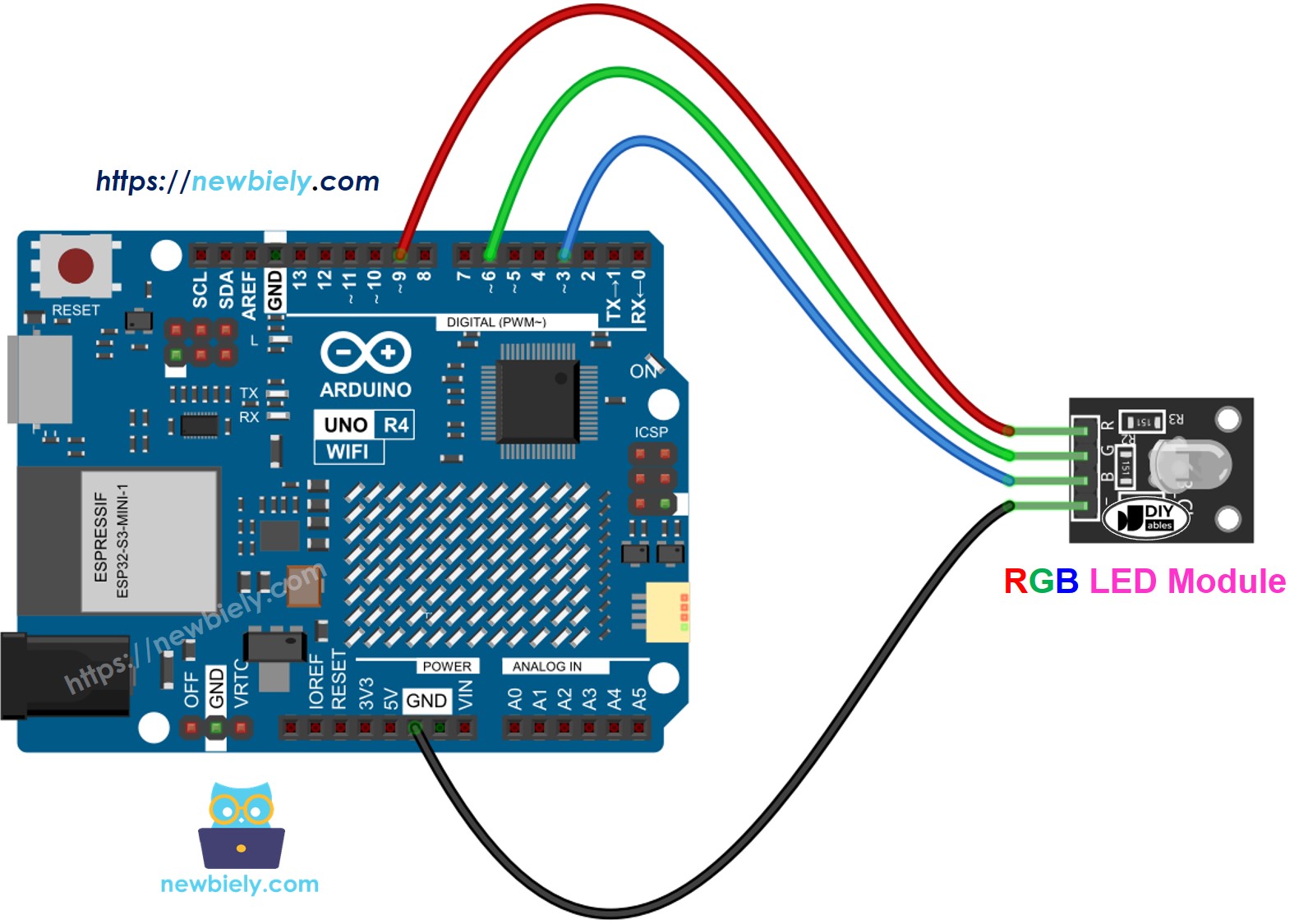 Arduino UNO R4 RGB LED module wiring diagram