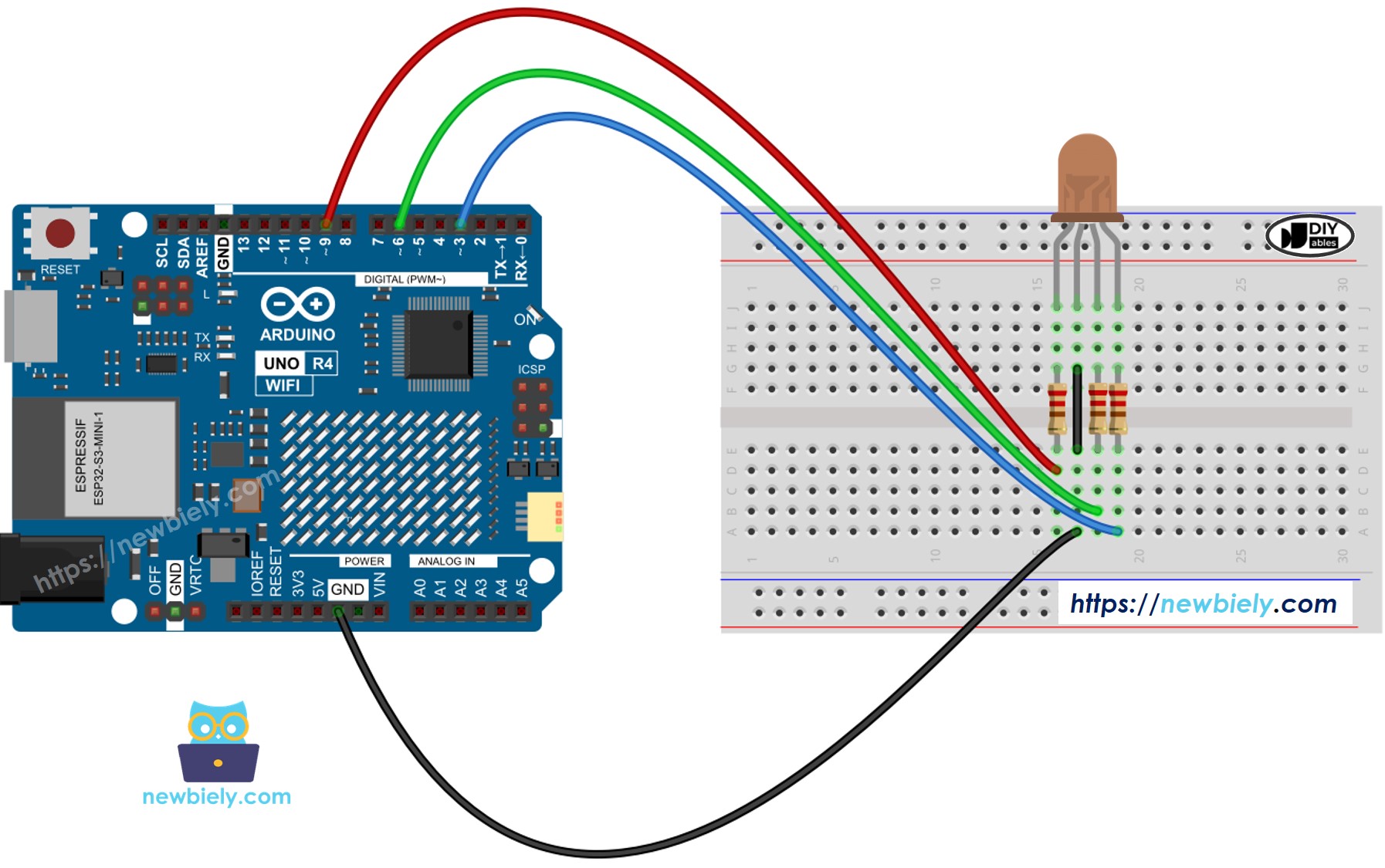Arduino UNO R4 RGB LED wiring diagram
