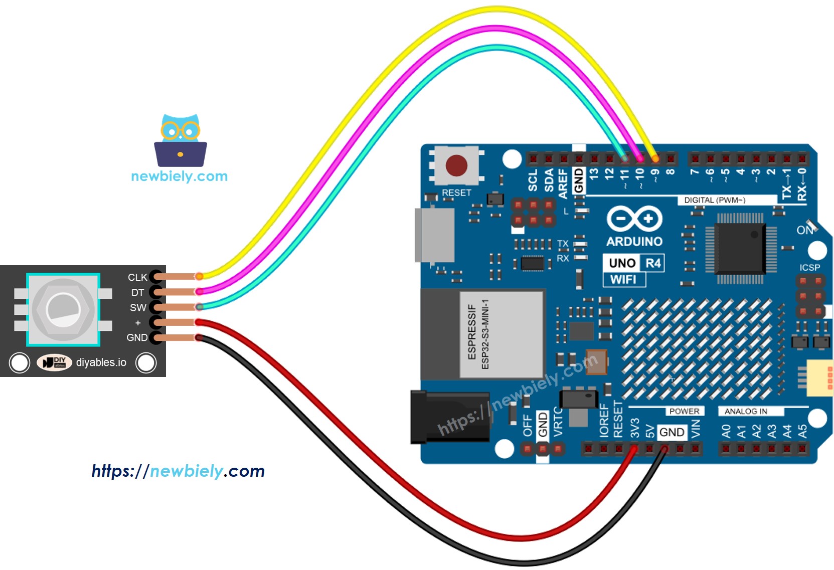 Arduino UNO R4 rotary encoder Wiring Diagram