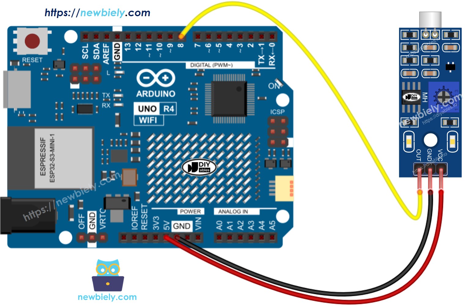 Arduino UNO R4 Sound Sensor Wiring Diagram