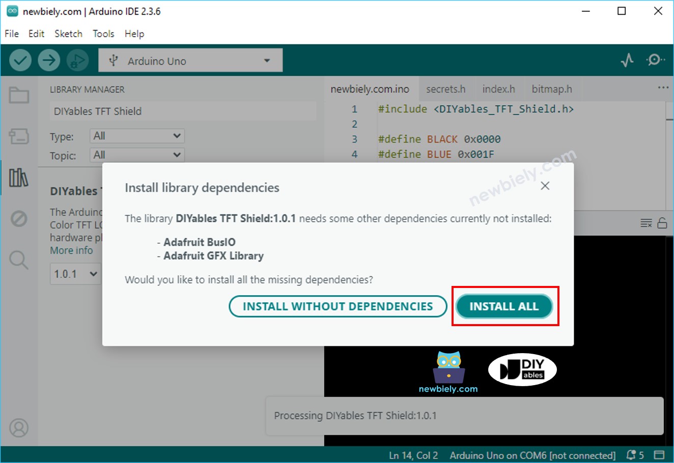 Arduino UNO R4 TFT Shield dependencies library