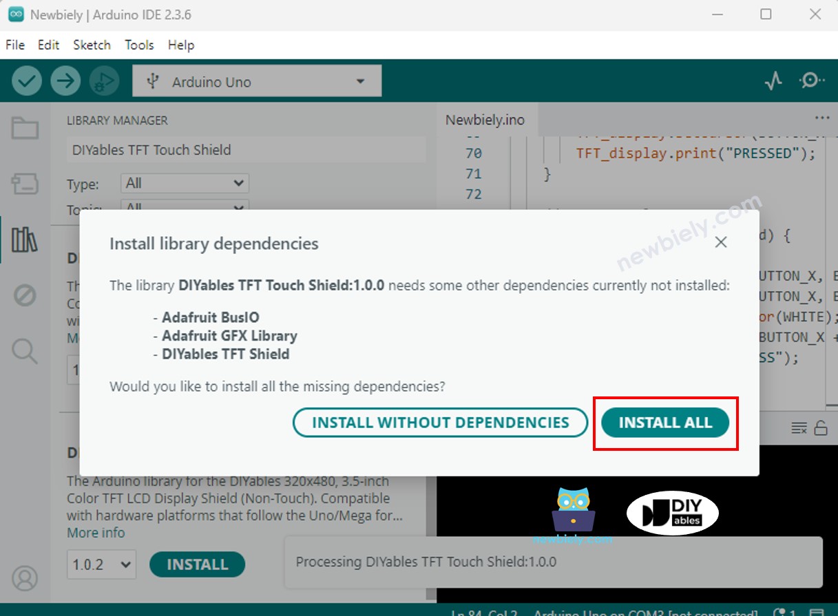 Arduino UNO R4 TFT LCD Touch display afhankelijkheid