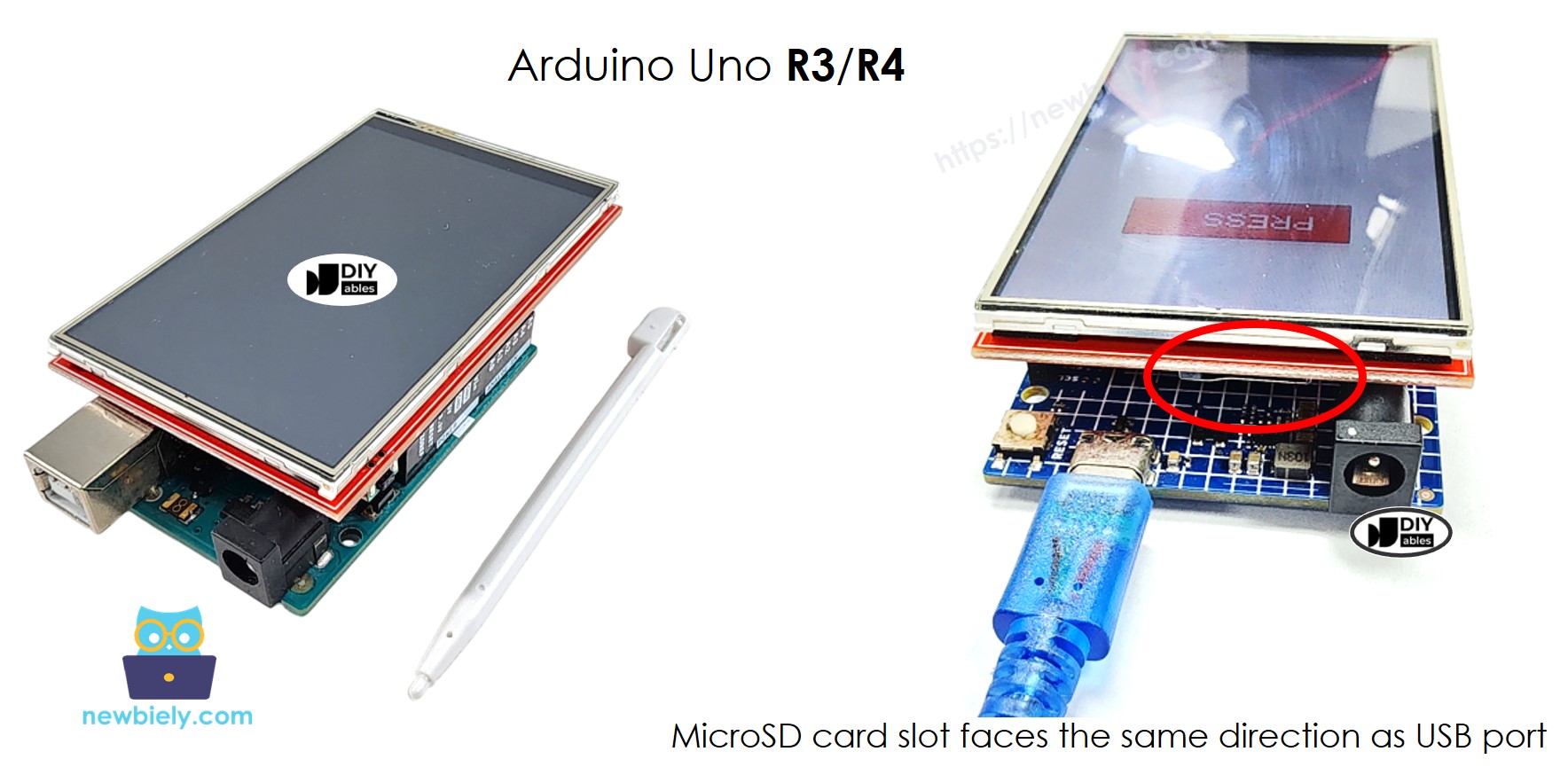 Arduino UNO R4 TFT LCD Touch bedradingsschema