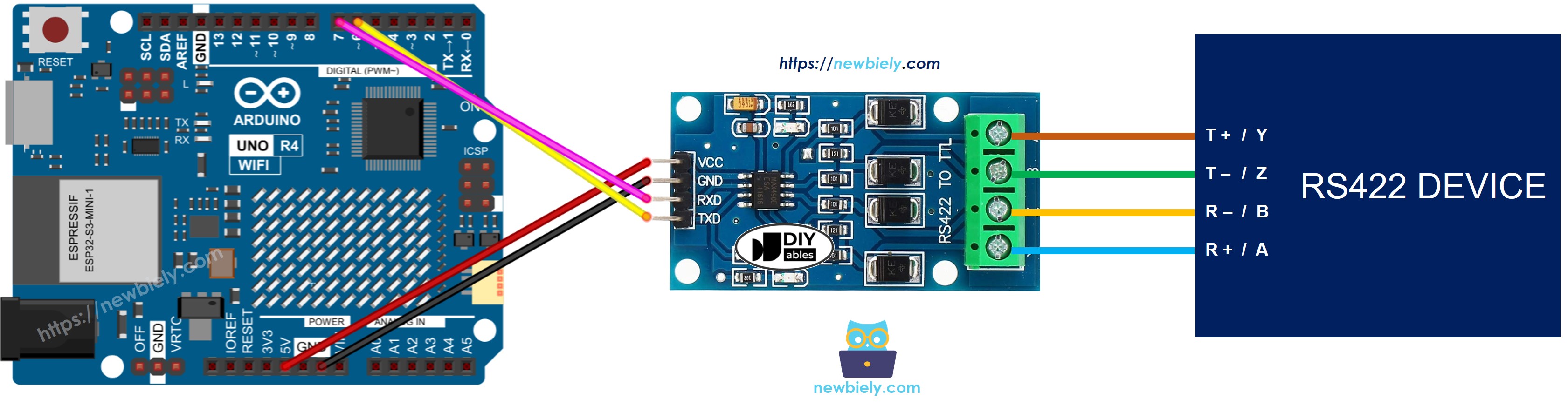 Arduino UNO R4 RS-422 to TTL Wiring Diagram