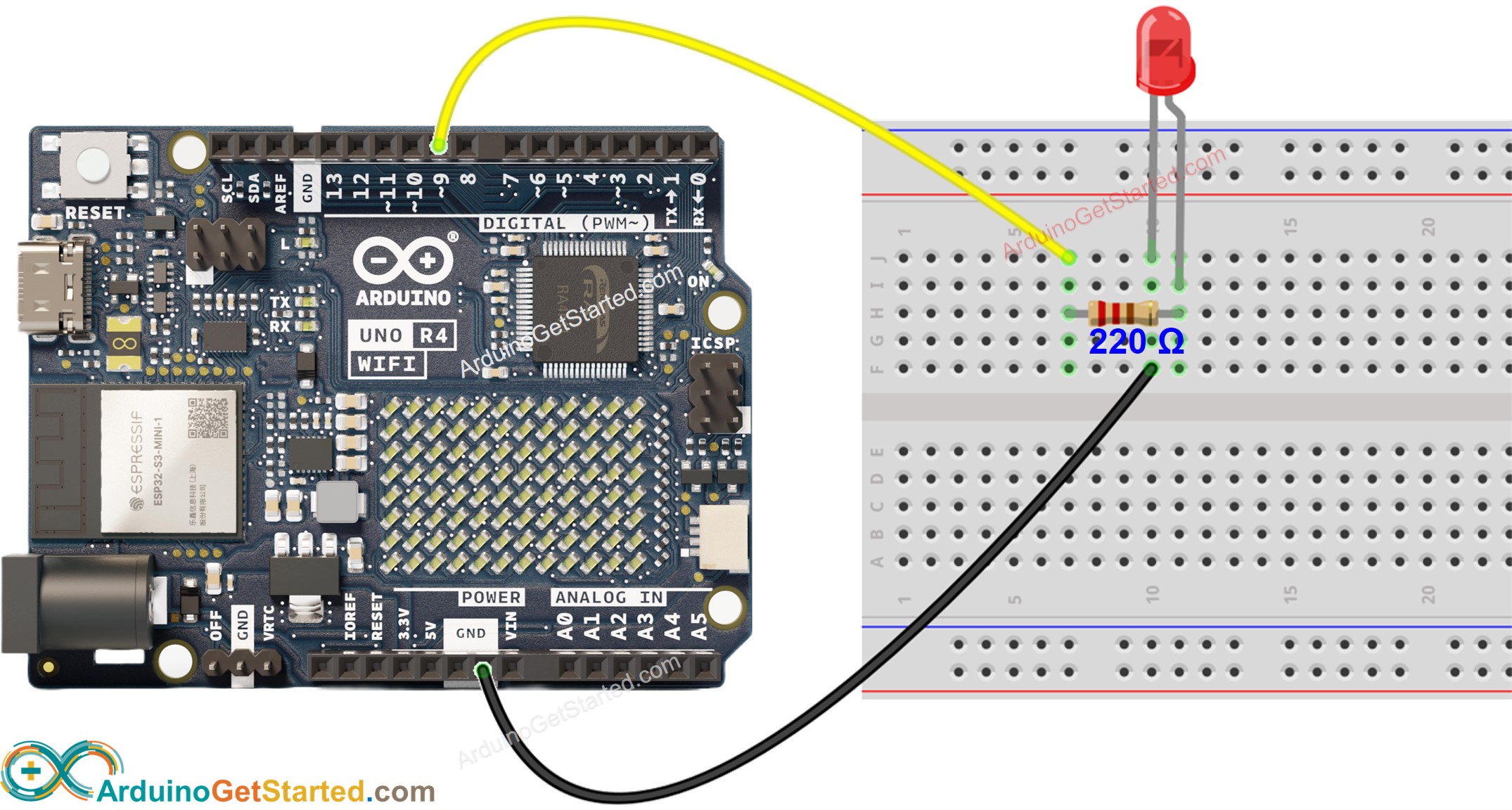 Arduino Uno R4 WiFi LED Bedradingsschema