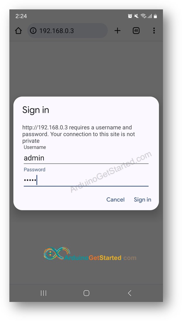 Arduino Webpagina wachtwoord