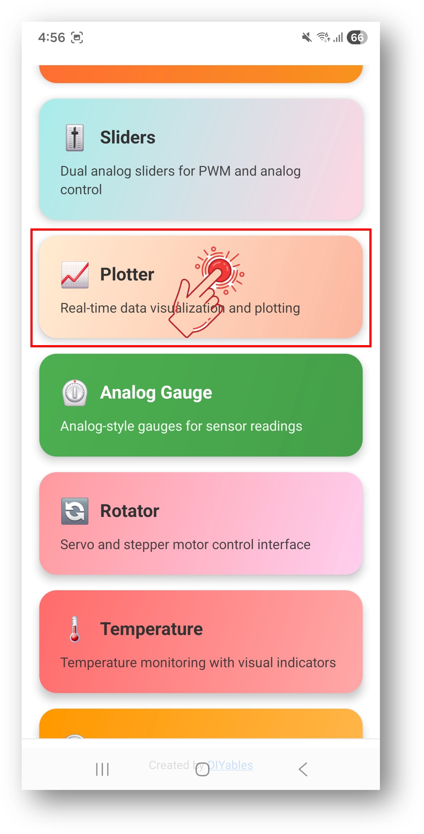 DIYables Bluetooth App - Startscherm met Plotter App