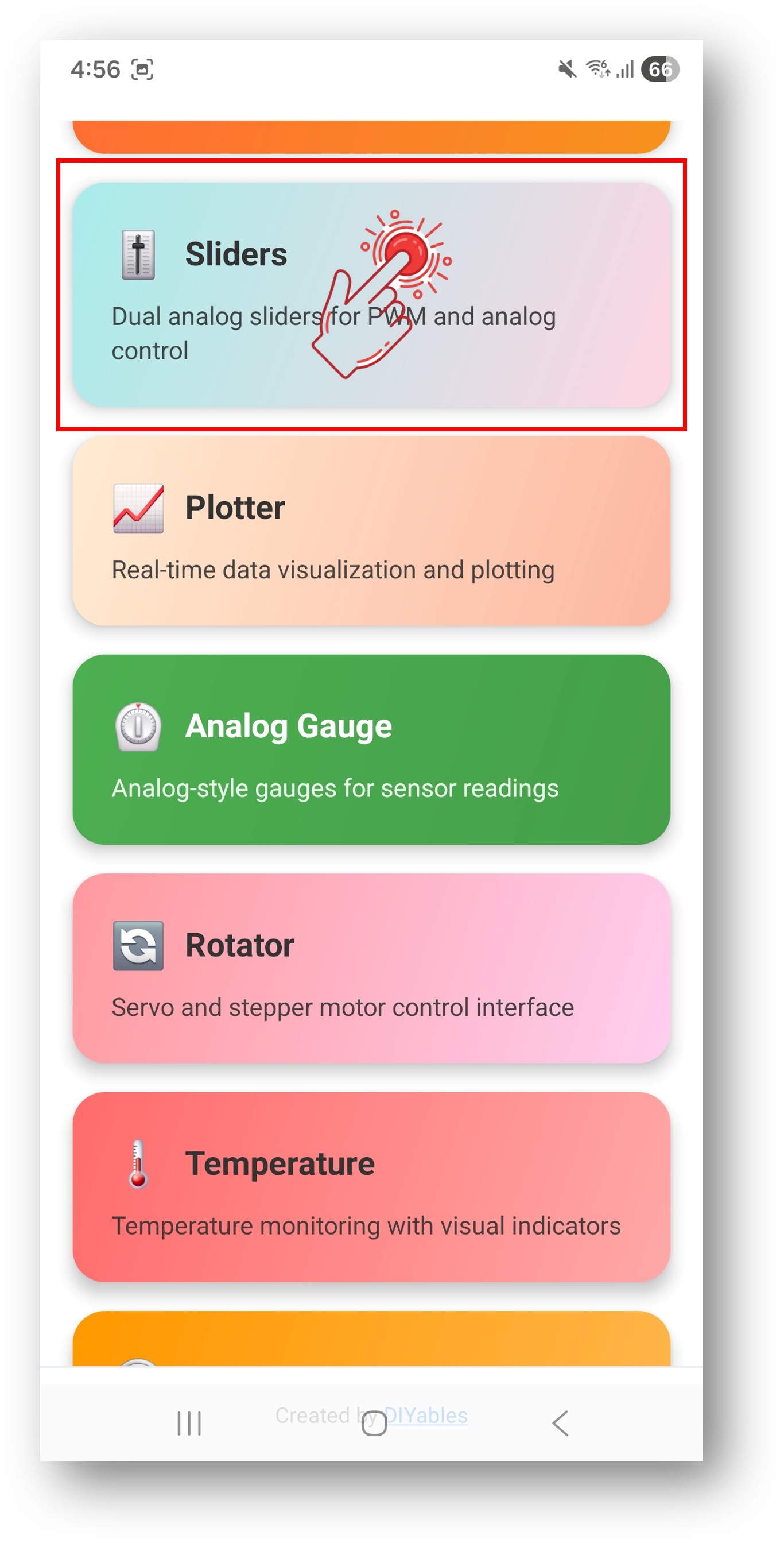 DIYables Bluetooth App - Startscherm met Slider App