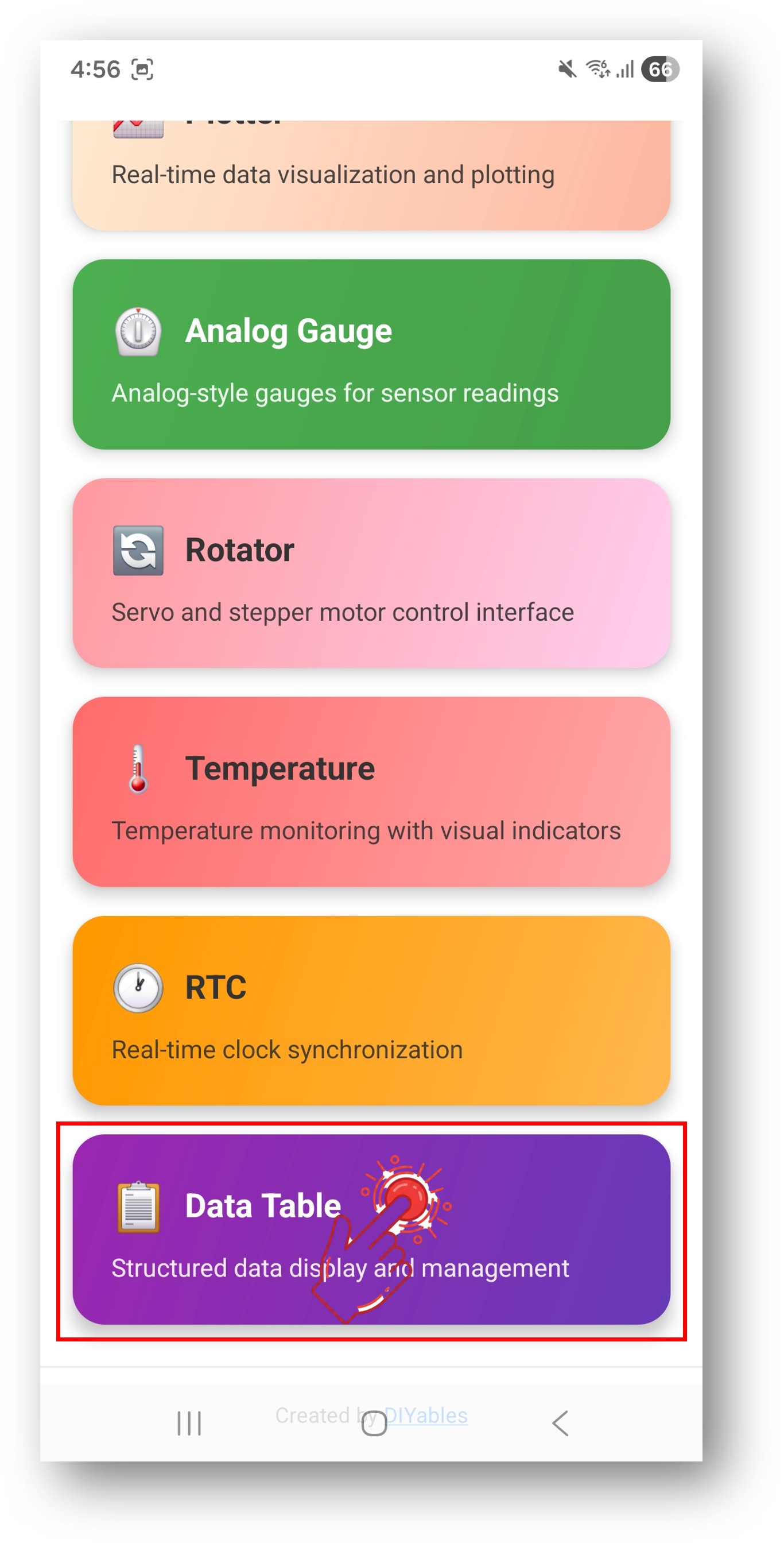 DIYables Bluetooth App - Startscherm met Table App