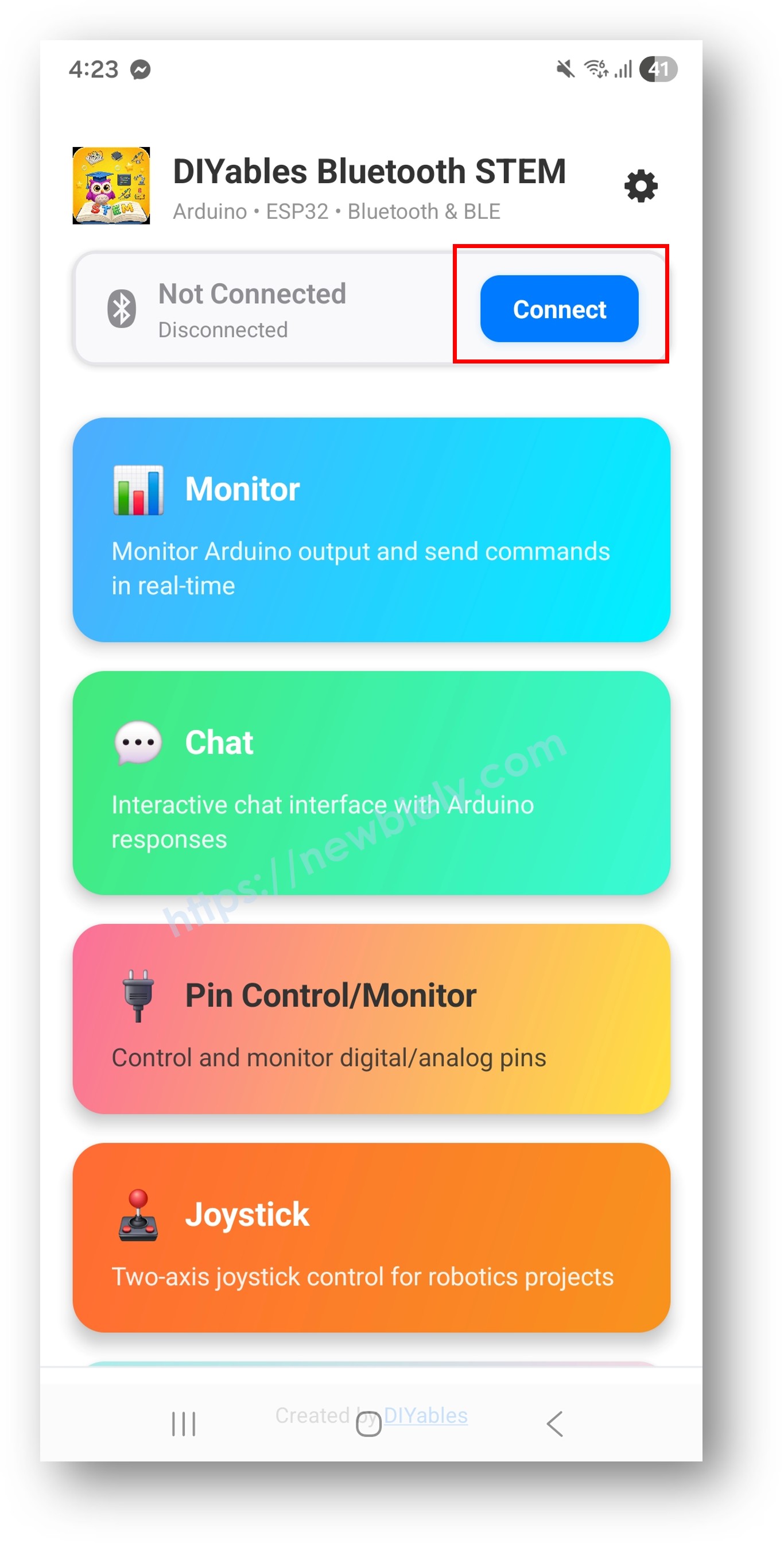 DIYables Bluetooth App - Startscherm met Zoekknop