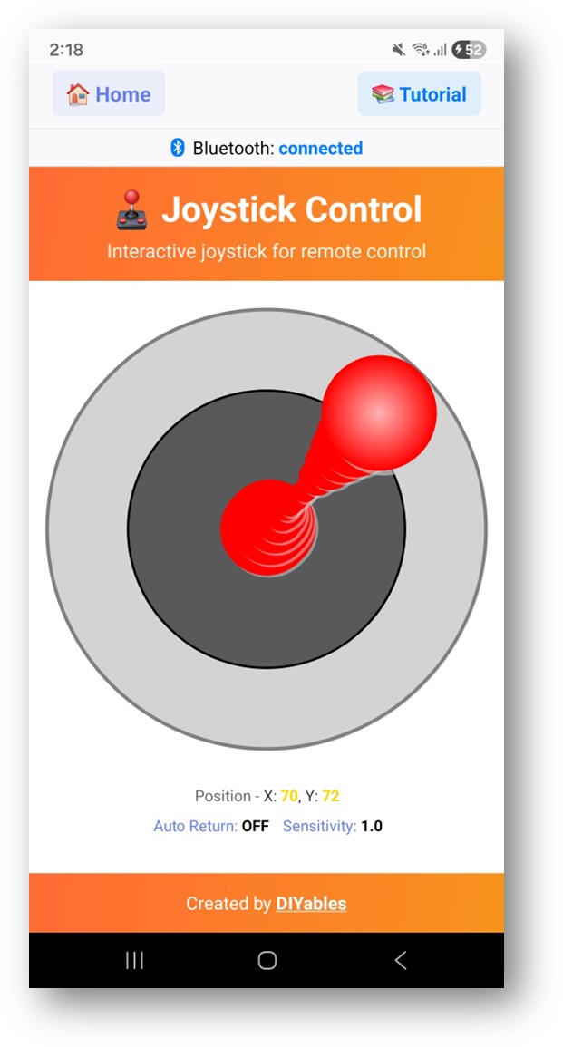 DIYables Bluetooth App - Joystick Screen
