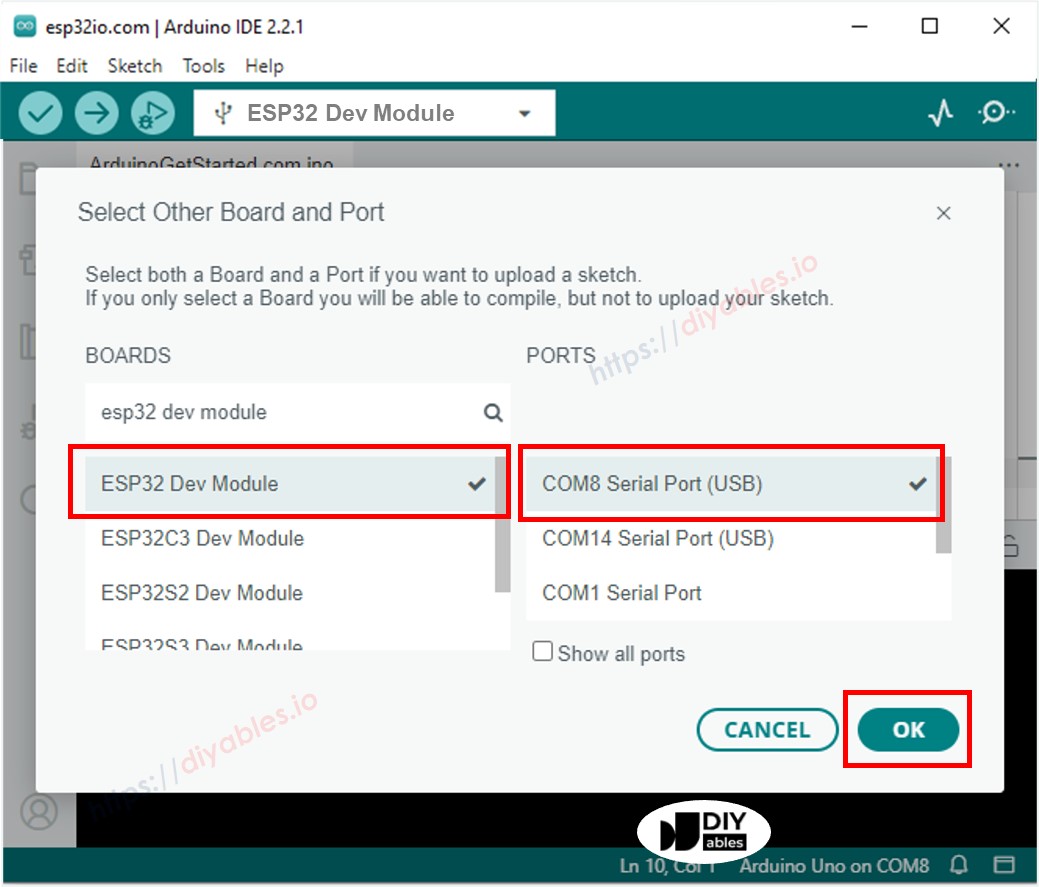 ESP32 Board Selectie in Arduino IDE