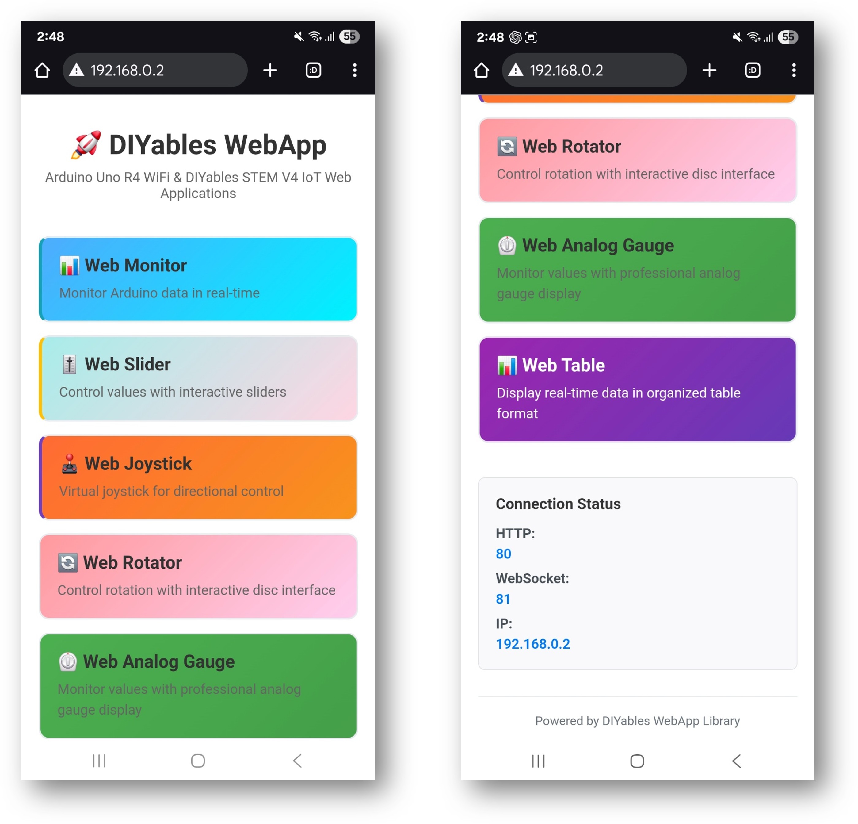 ESP32 DIYables WebApp Home page with Multiple Web Apps
