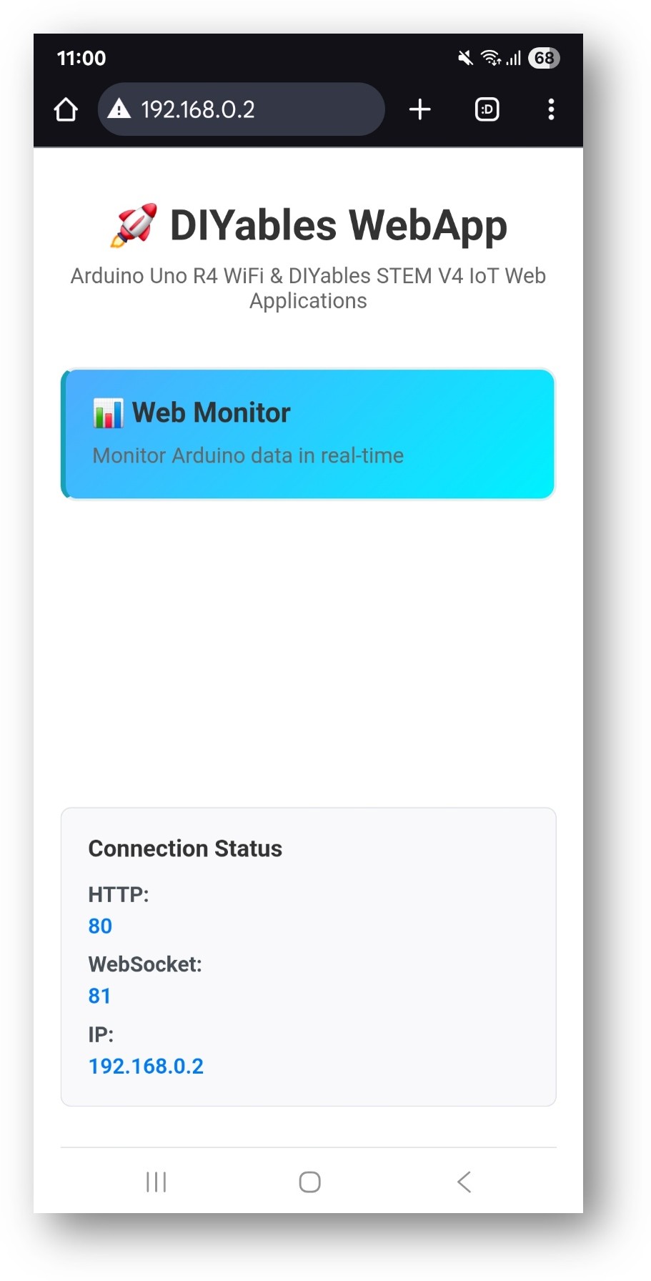 ESP32 DIYables WebApp Home pagina met Web Monitor app