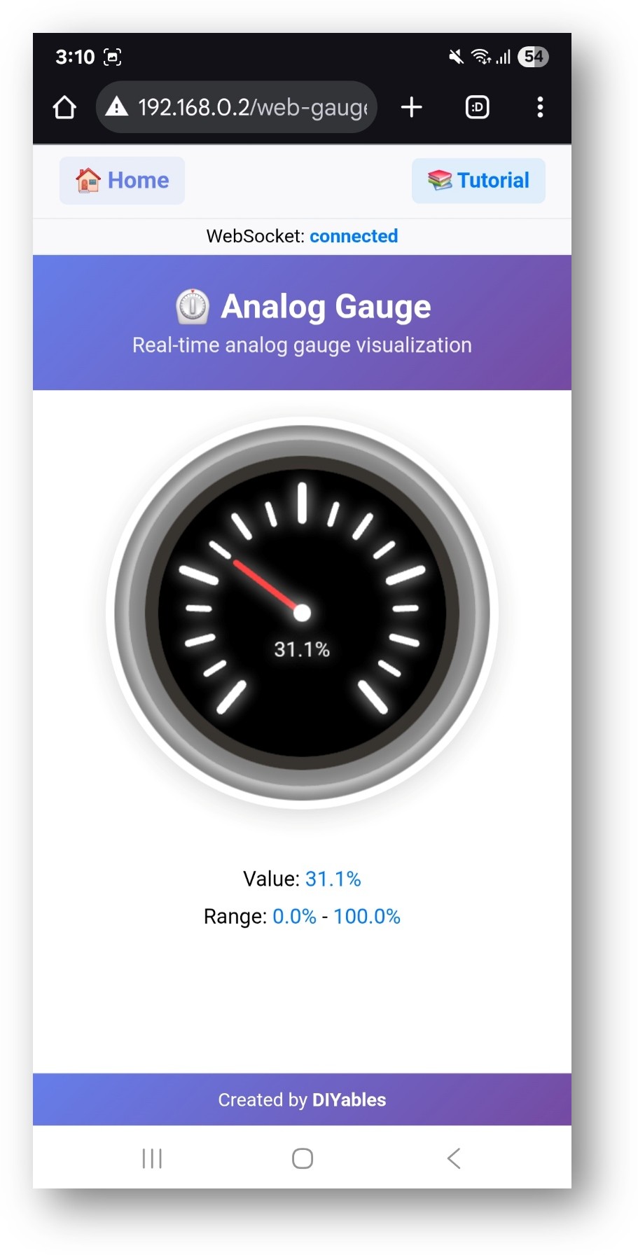 ESP32 DIYables WebApp Web Analog Gauge app