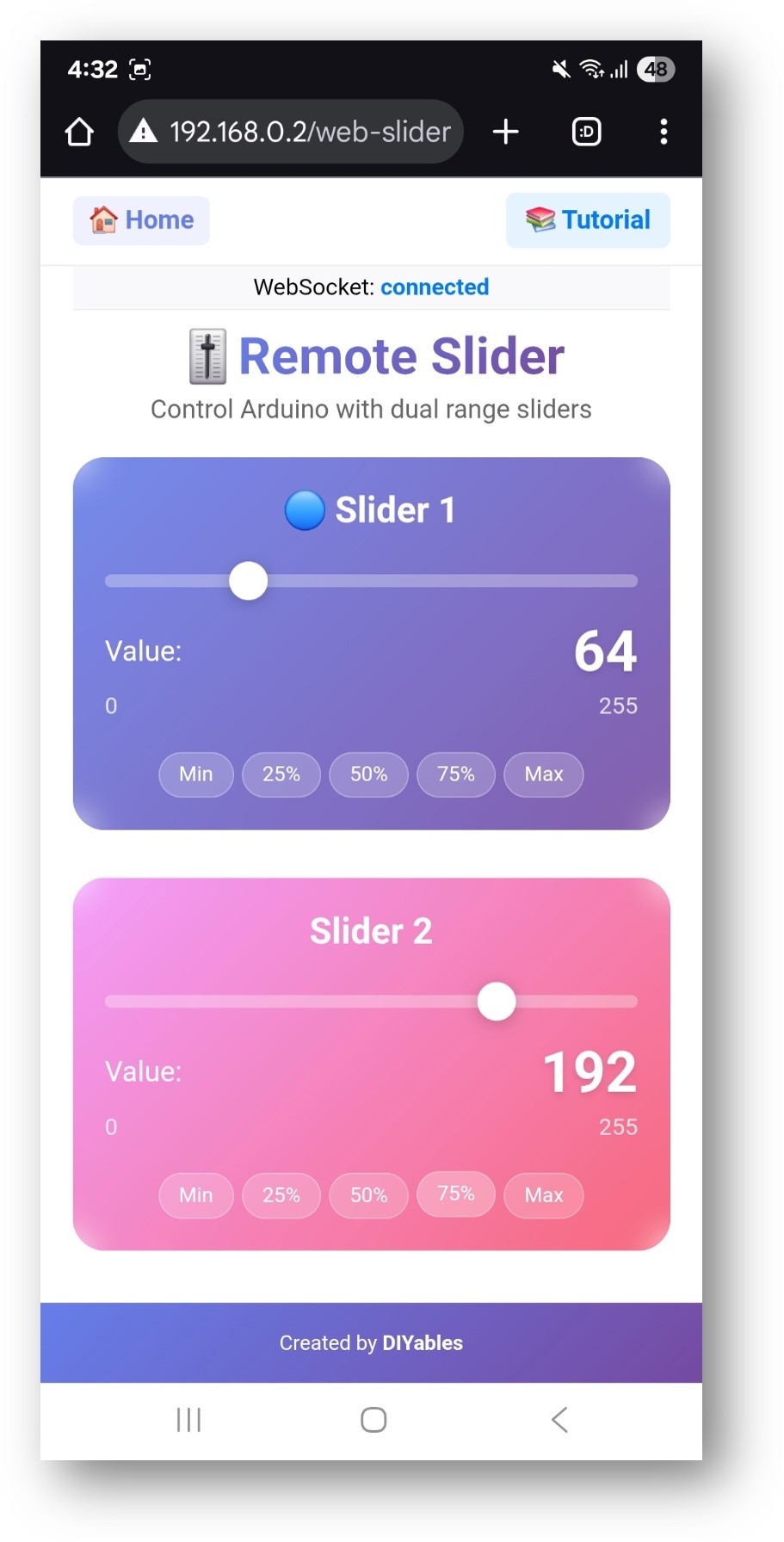 ESP32 DIYables WebApp Web Slider app