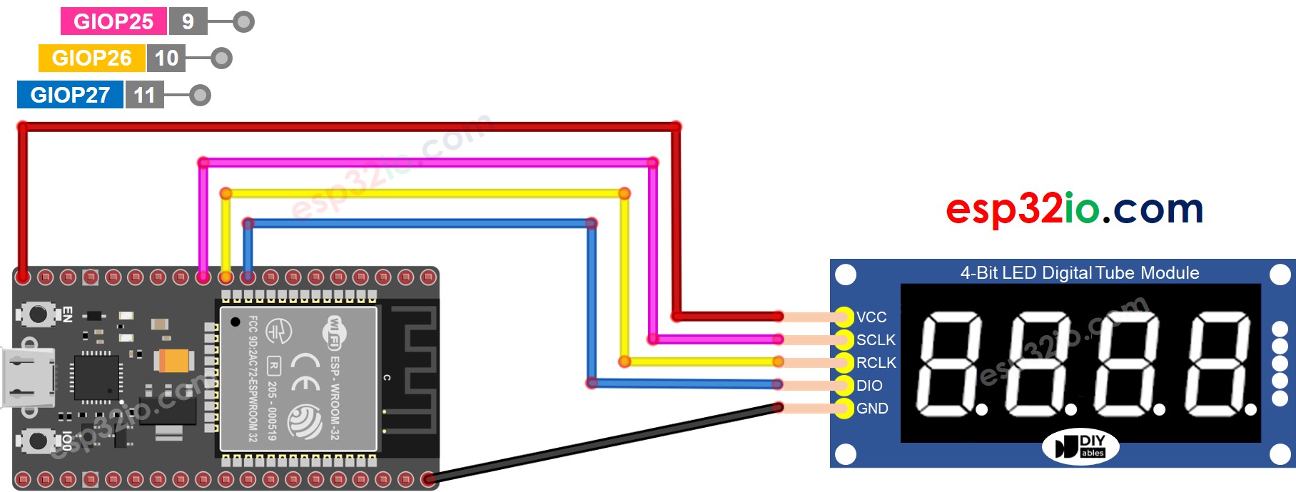 ESP32 74HC595 Module bedrading schema