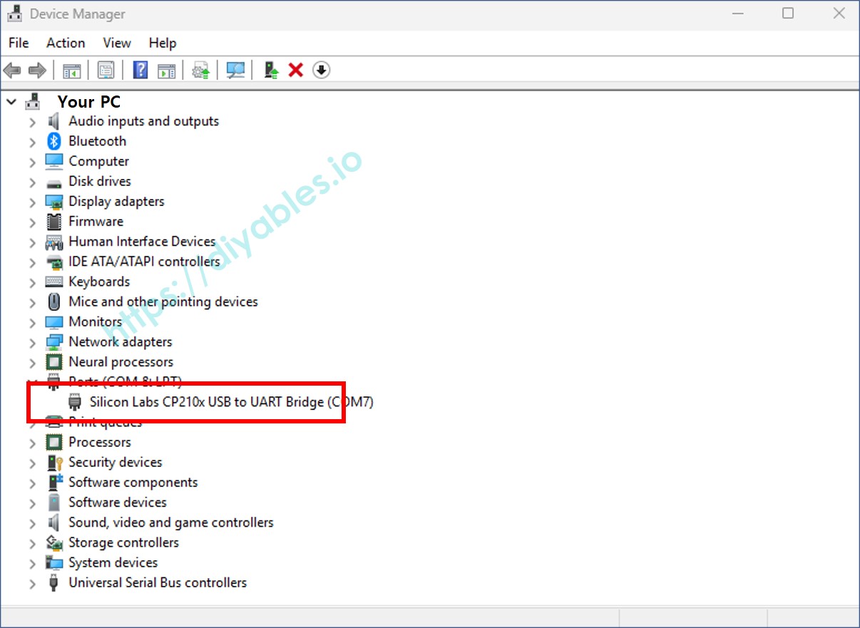 COM-poort verschijnt correct