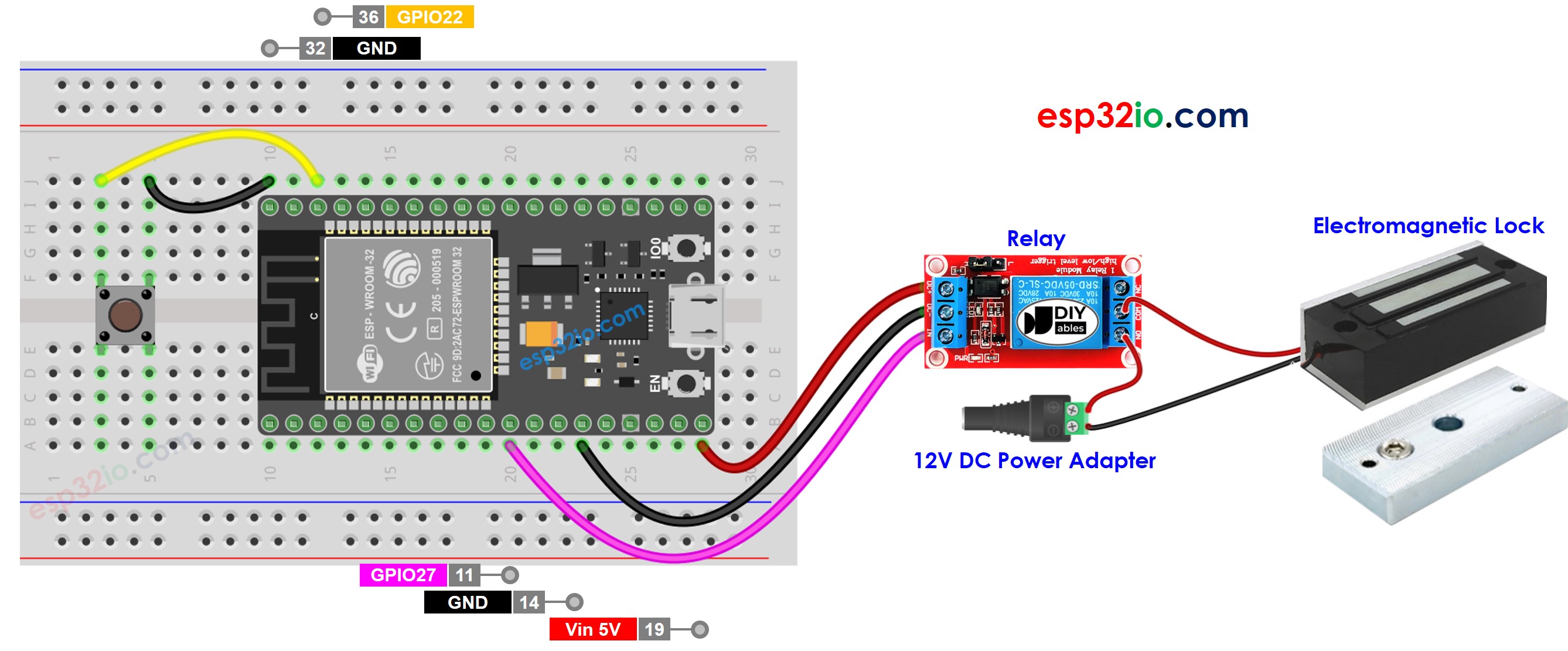 ESP32 Knop Elektromagnetisch Slot Bedradingsschema