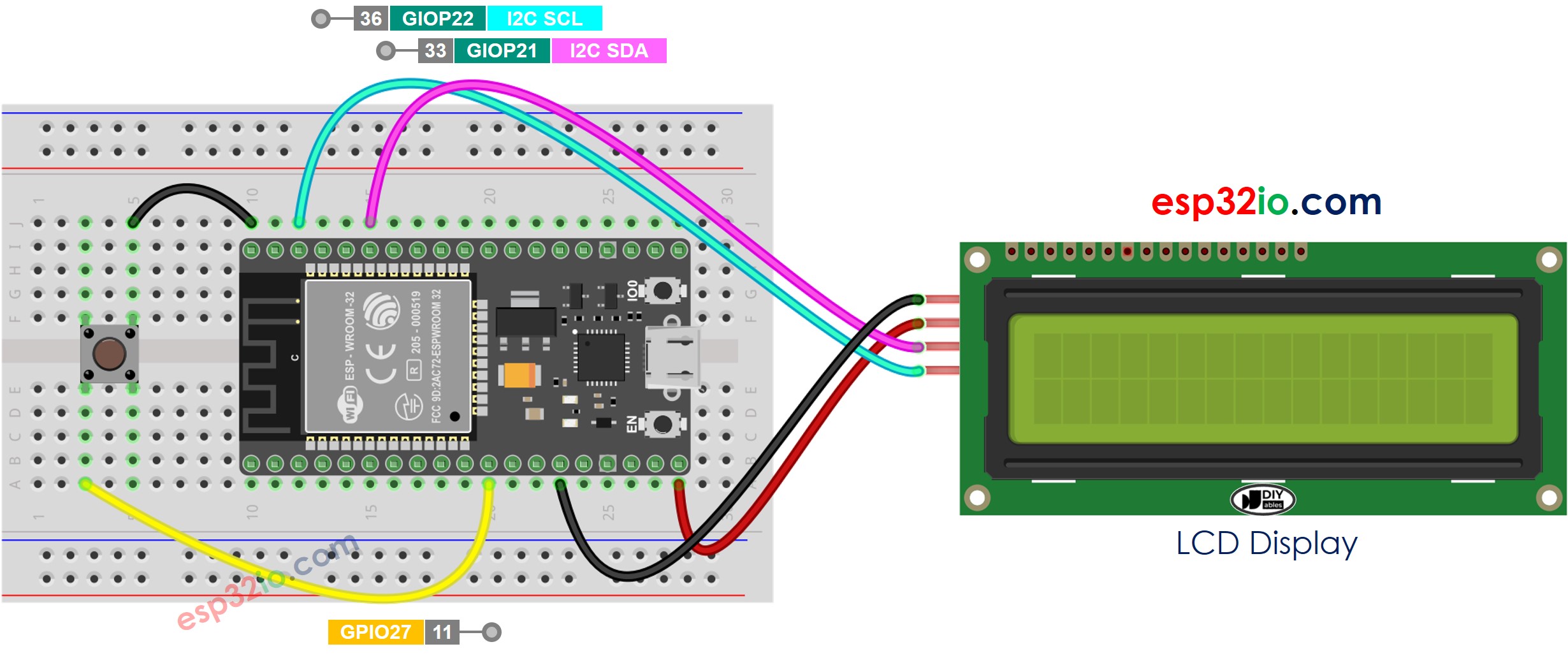 ESP32 Knop LCD I2C Bedradingsschema