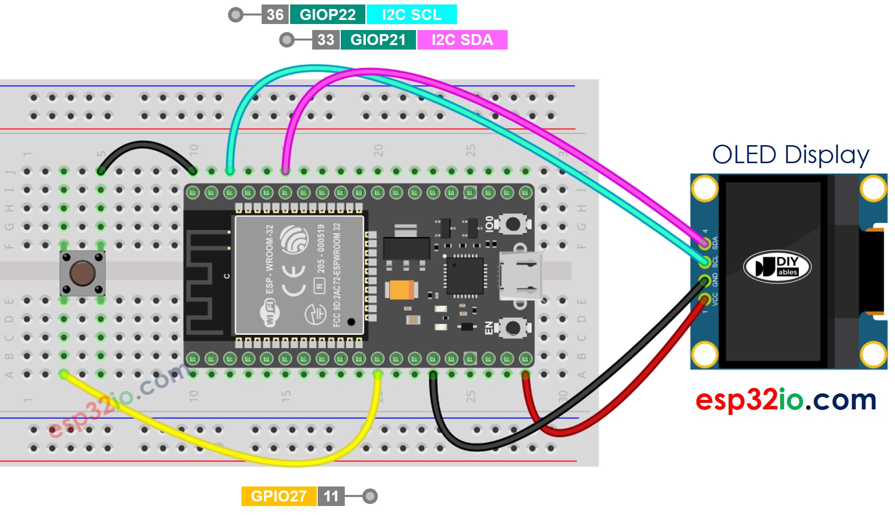 ESP32 Knop OLED Bedradingsschema