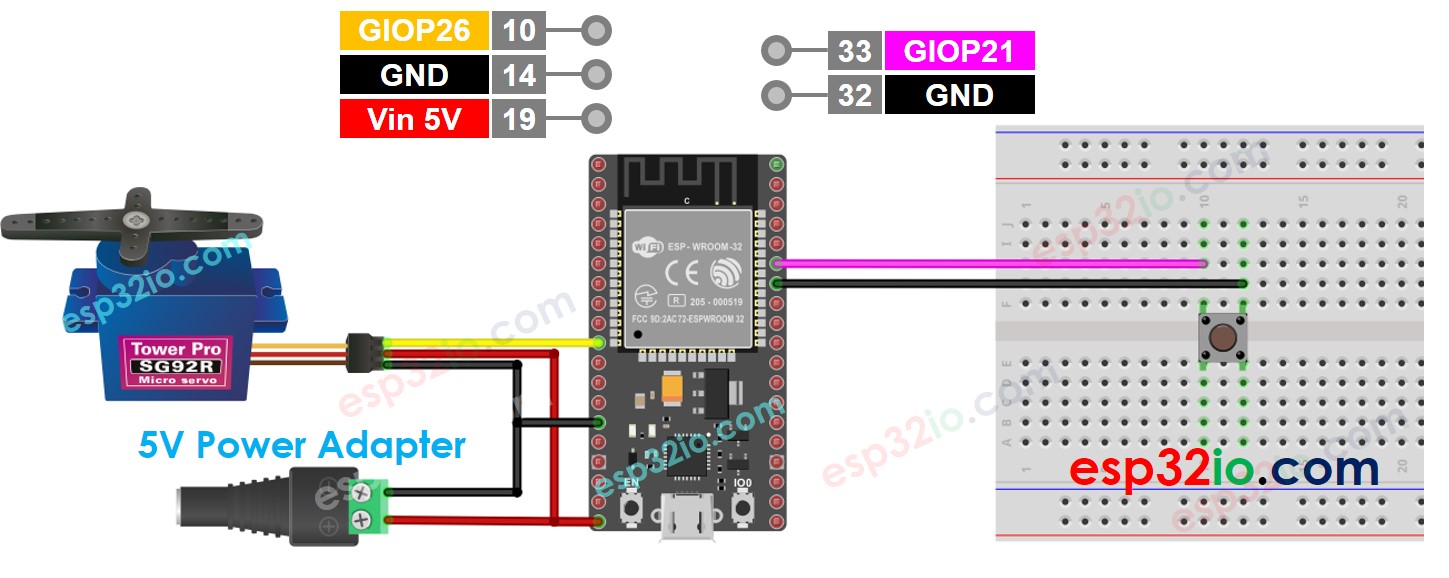 ESP32 Knop Servo Motor Bedradingsschema