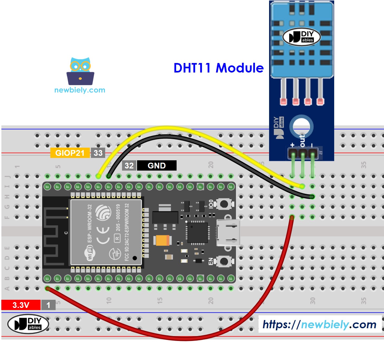 ESP32 DHT11 Temperature and humidity Module Wiring Diagram