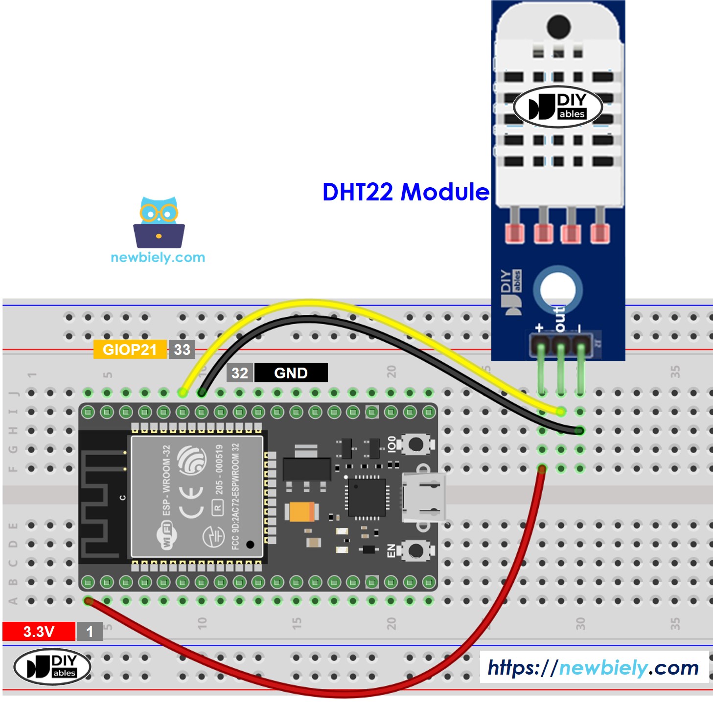 ESP32 DHT22 Temperature and humidity Module Wiring Diagram