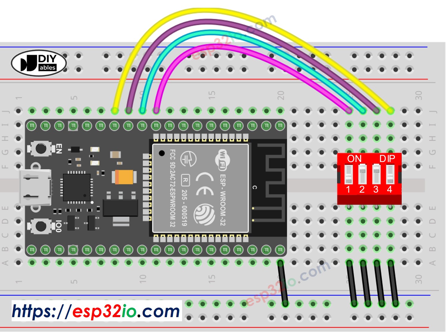 ESP32 DIP switch Aansluitschema