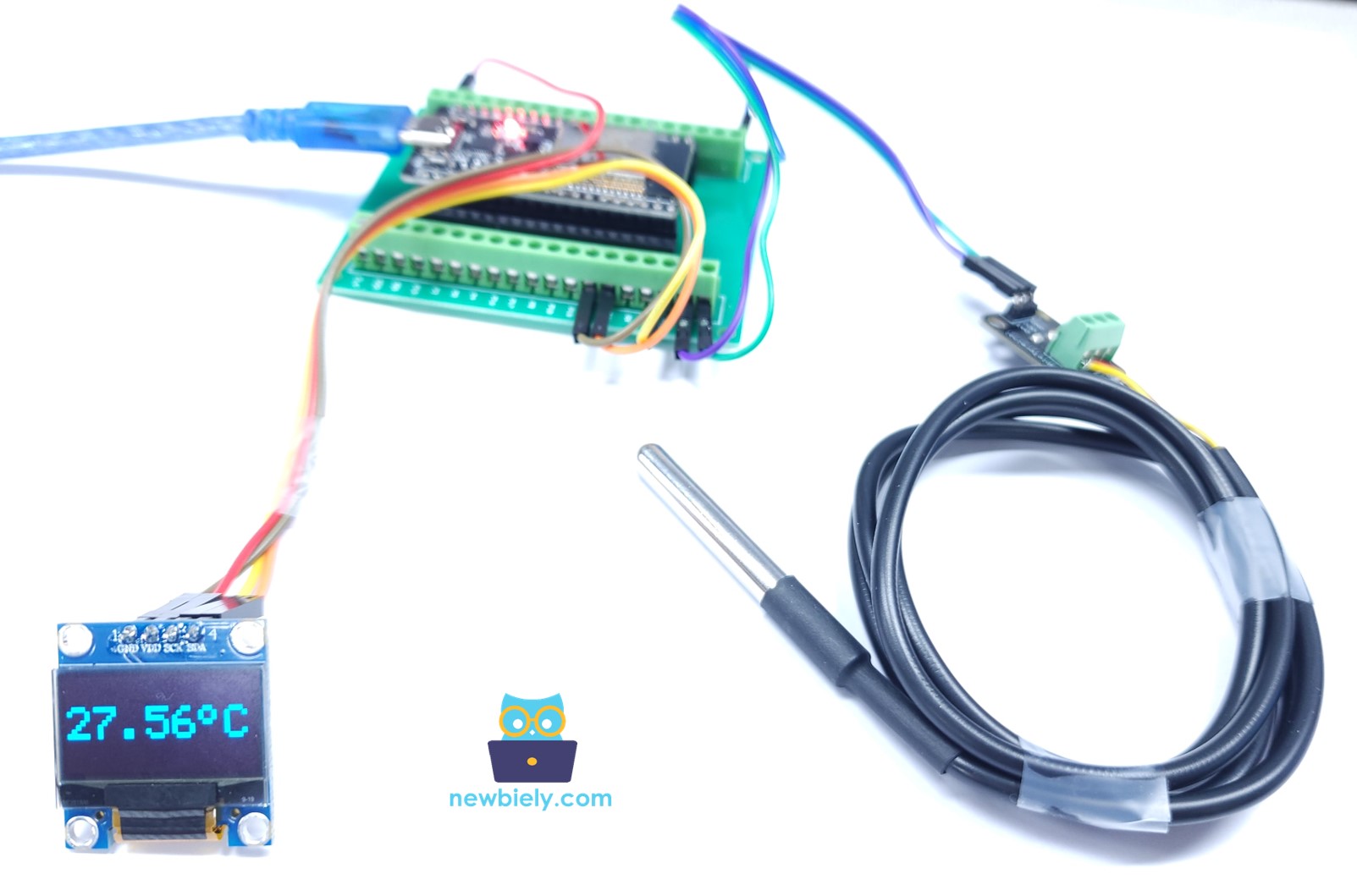 ESP32 toont temperatuur op OLED