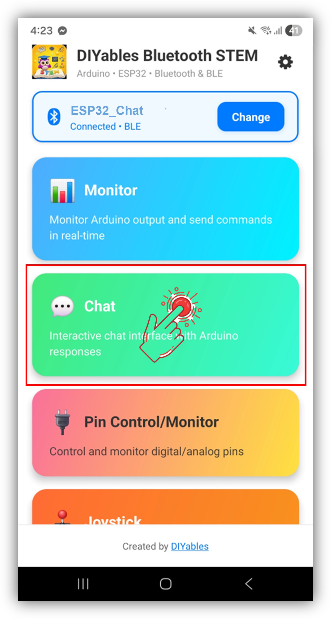 DIYables Bluetooth App - Startscherm met Chat App