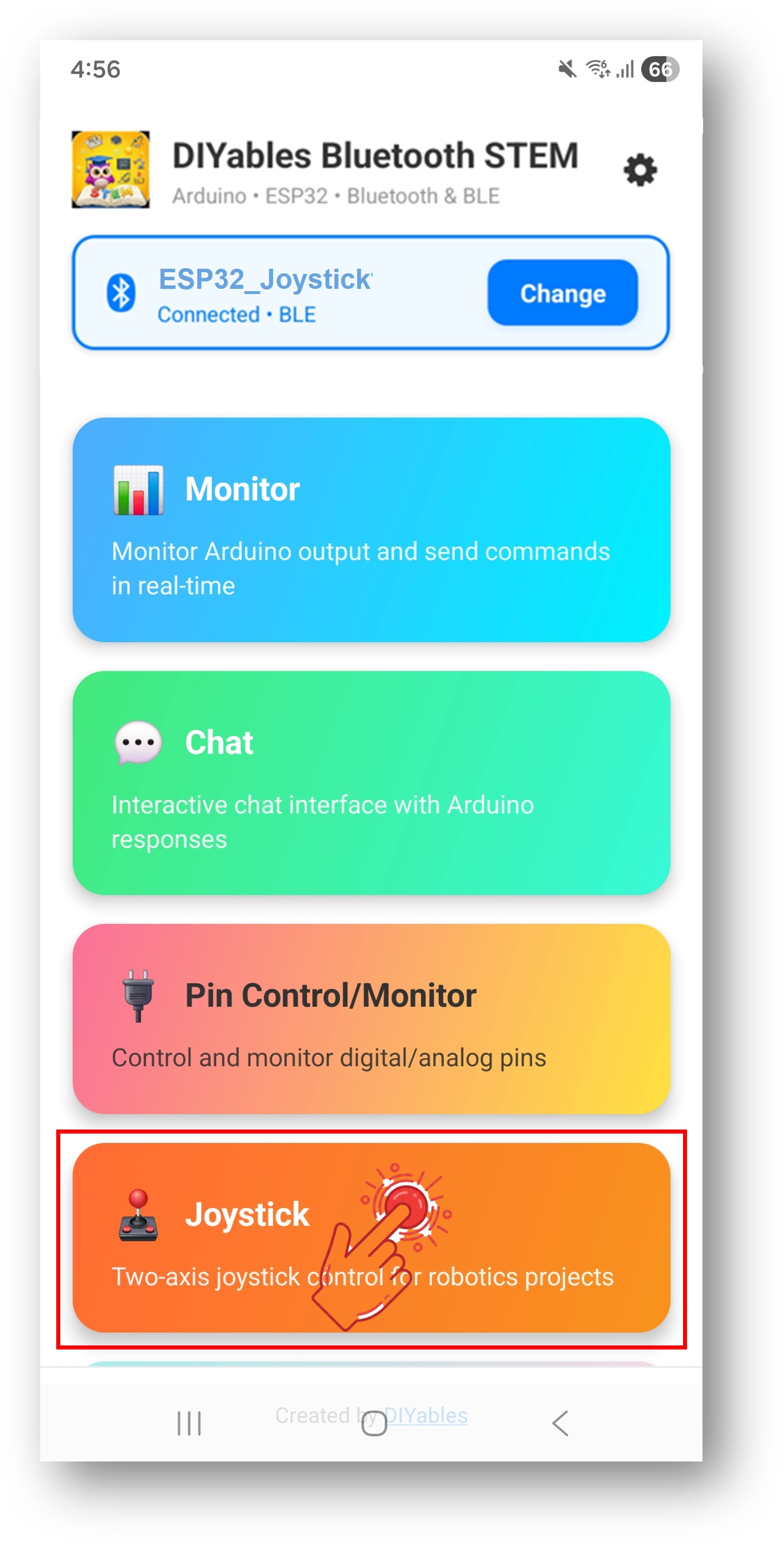 DIYables Bluetooth App - Startscherm met Joystick App