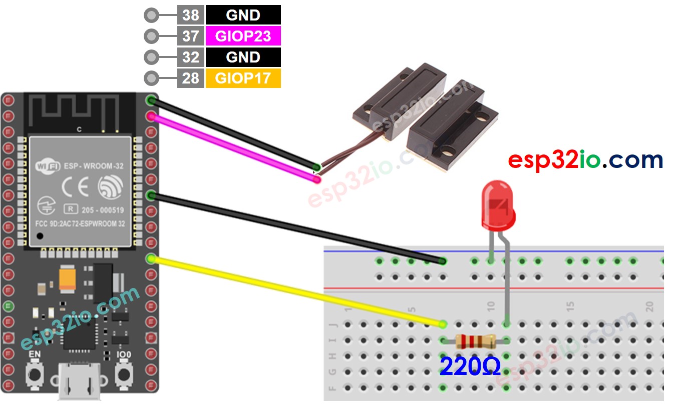 ESP32 Deursensor LED Bedradingsschema