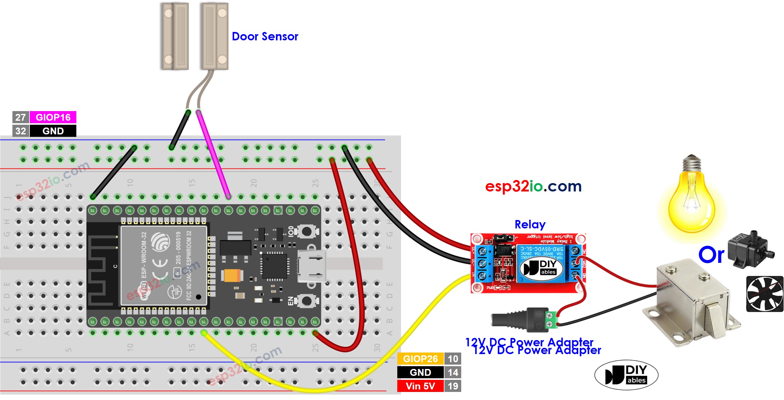 ESP32 Deursensor Relais Bedradingsschema