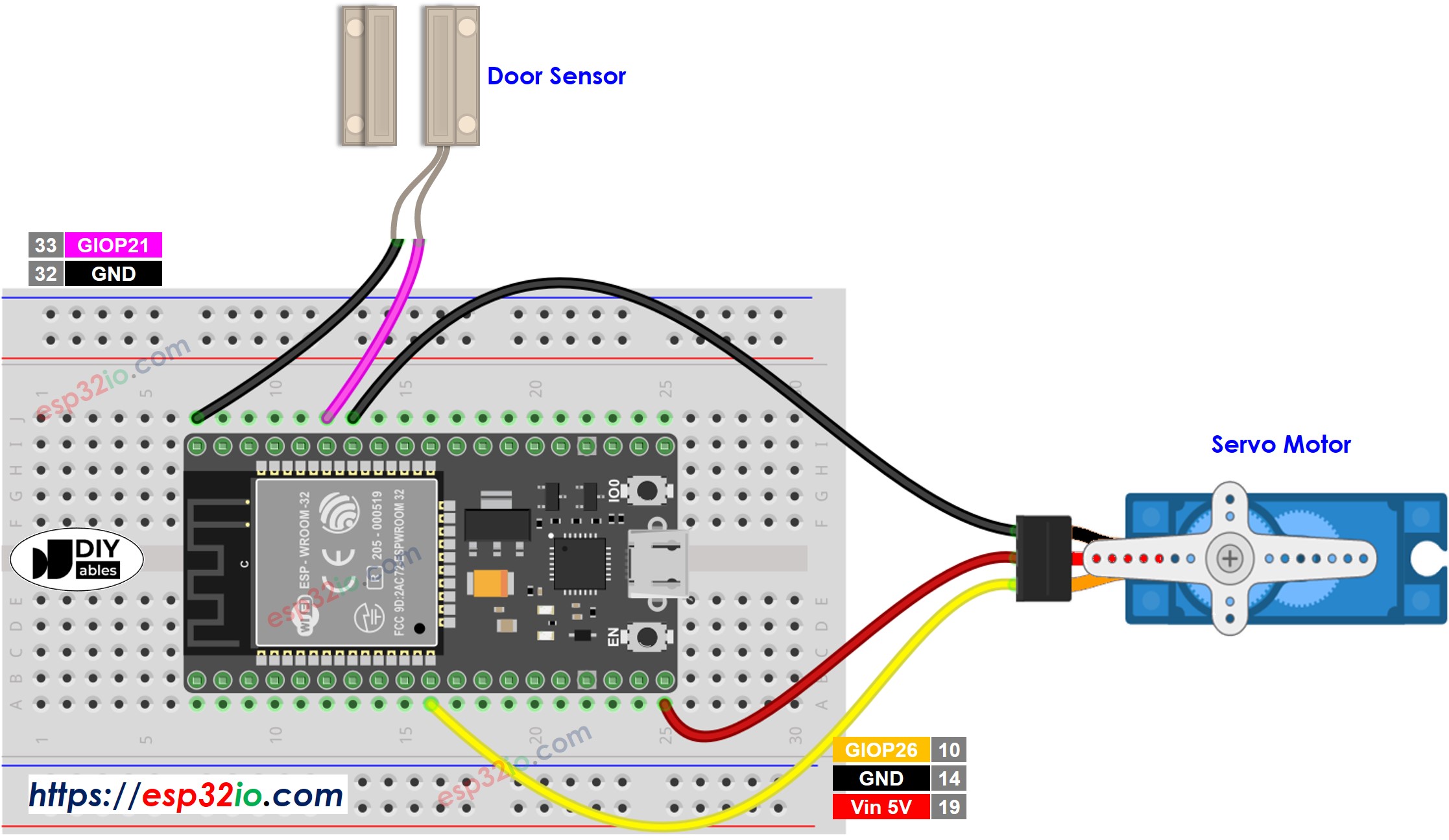 ESP32 Deursensor Servo Motor Bedradingsschema