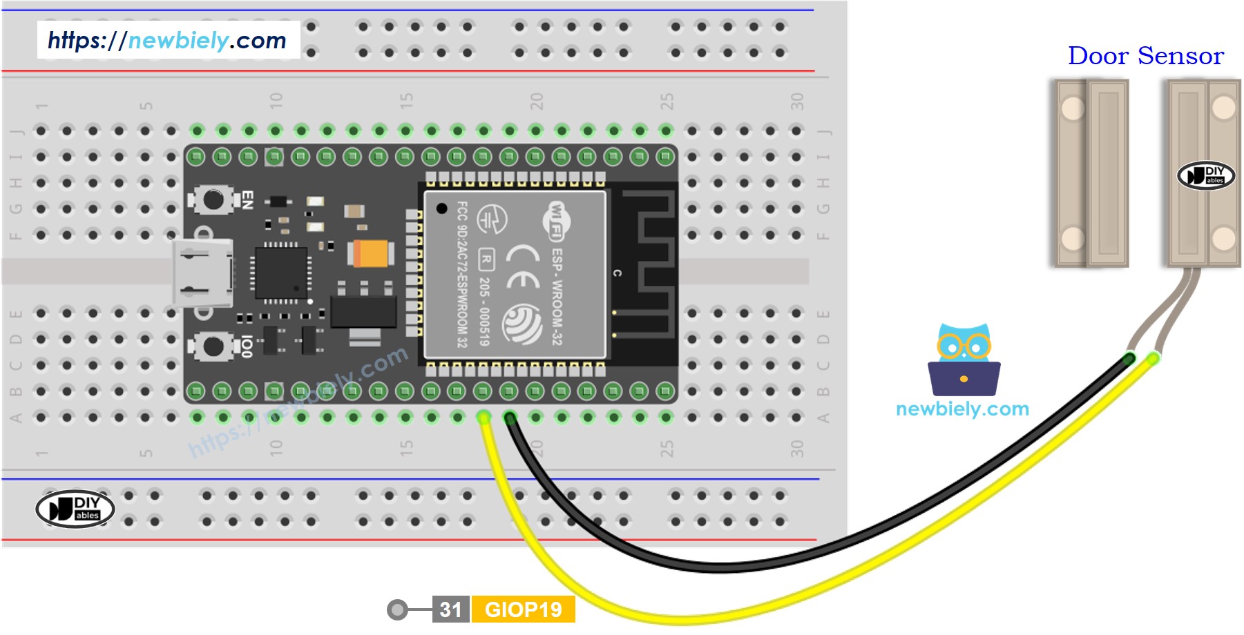 ESP32 Deursensor Bedradingsschema