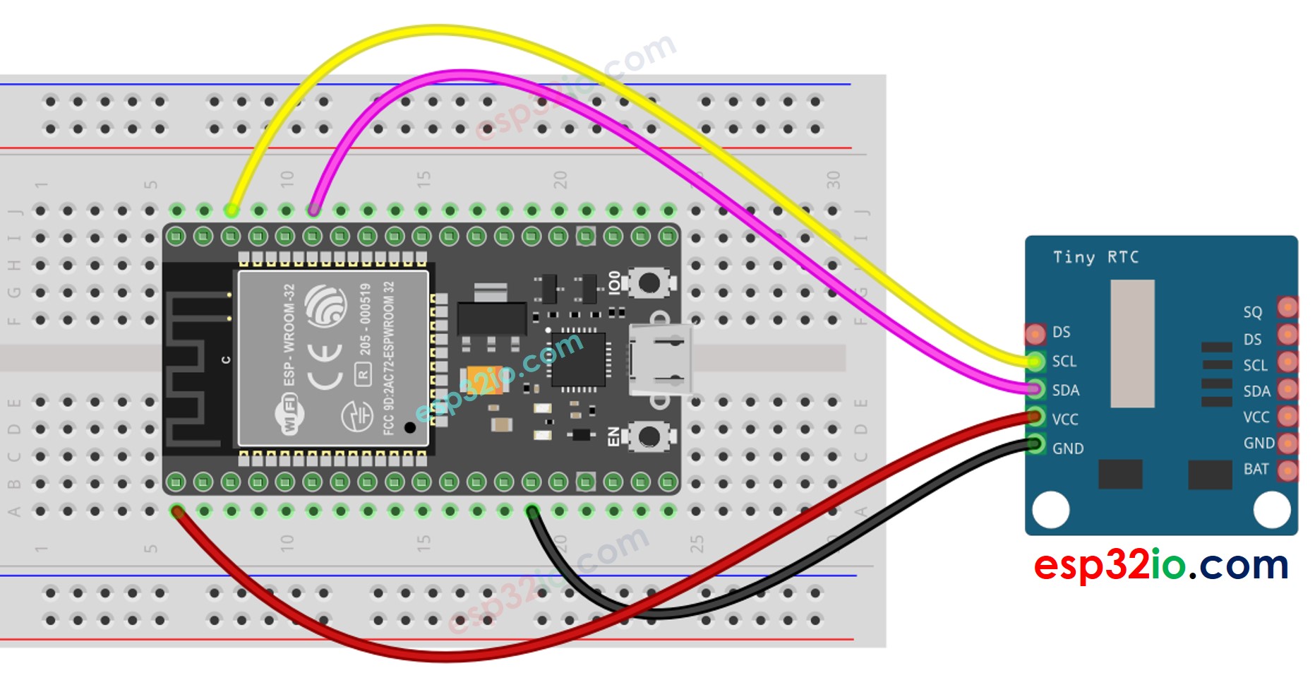 ESP32 Real-Time Clock DS1307 Bedradingsschema