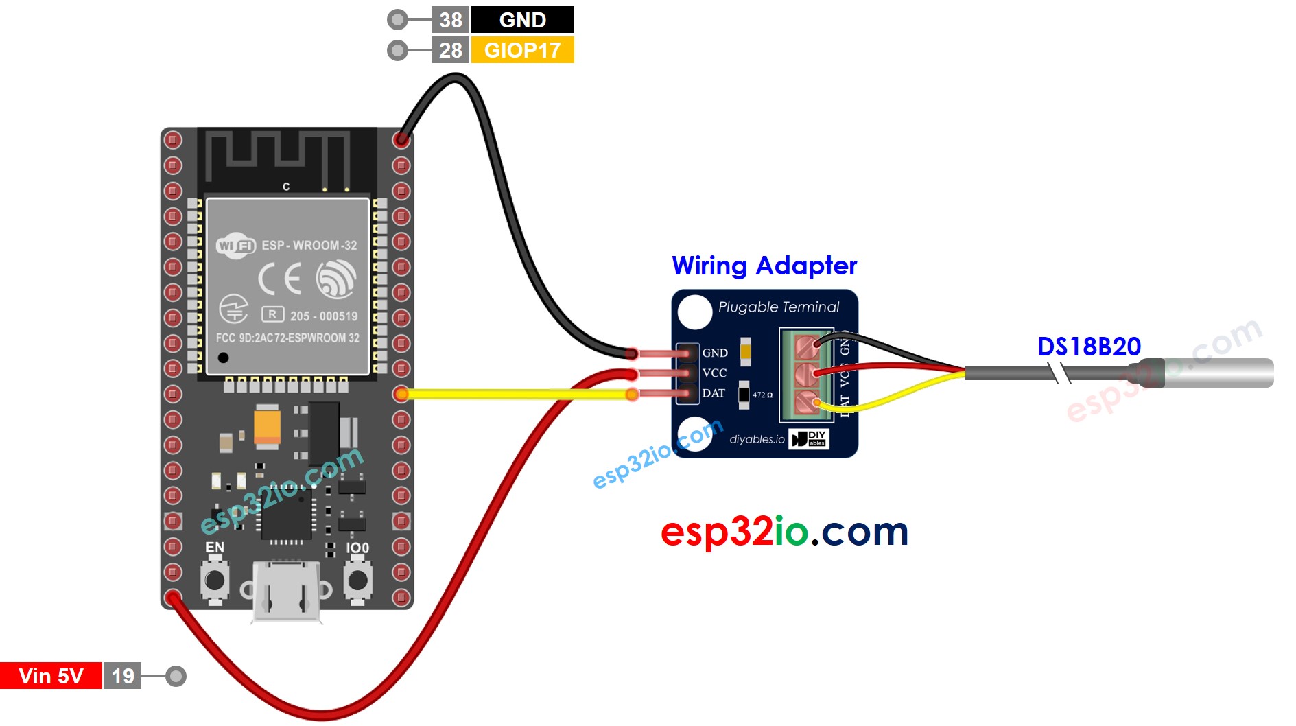 ESP32 Web Server DS18B20 Temperatuursensor Bedradingsschema