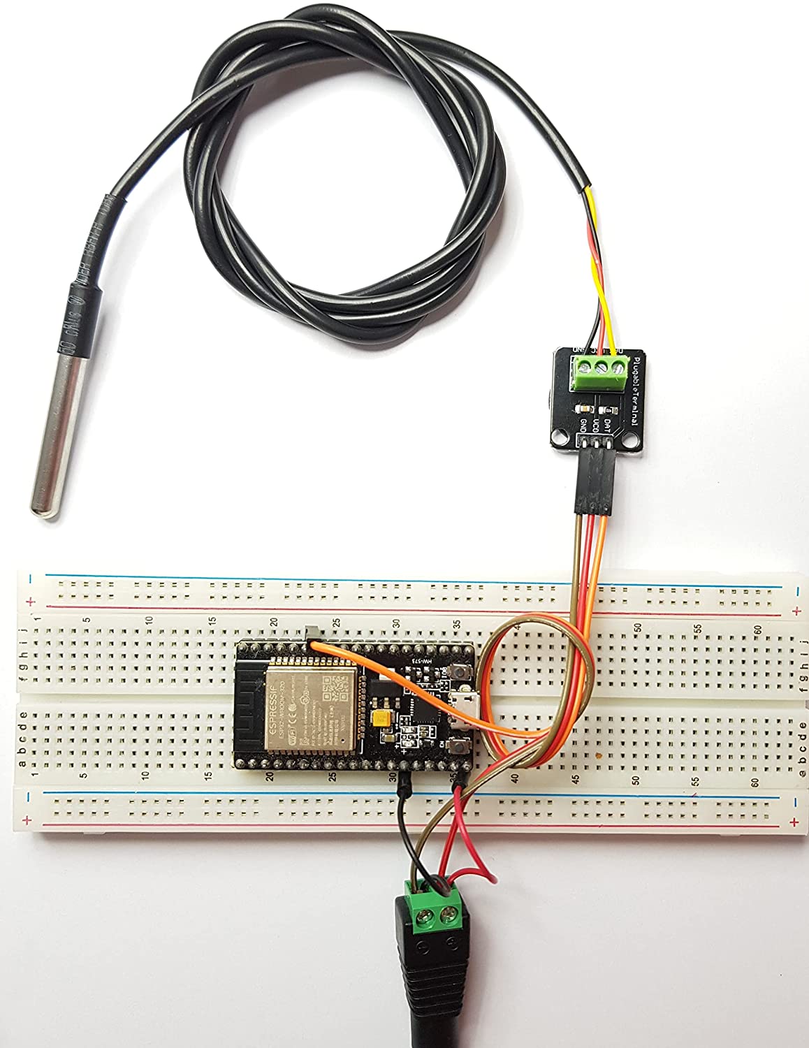 ESP32 DS18B20 adapter aansluitdiagram