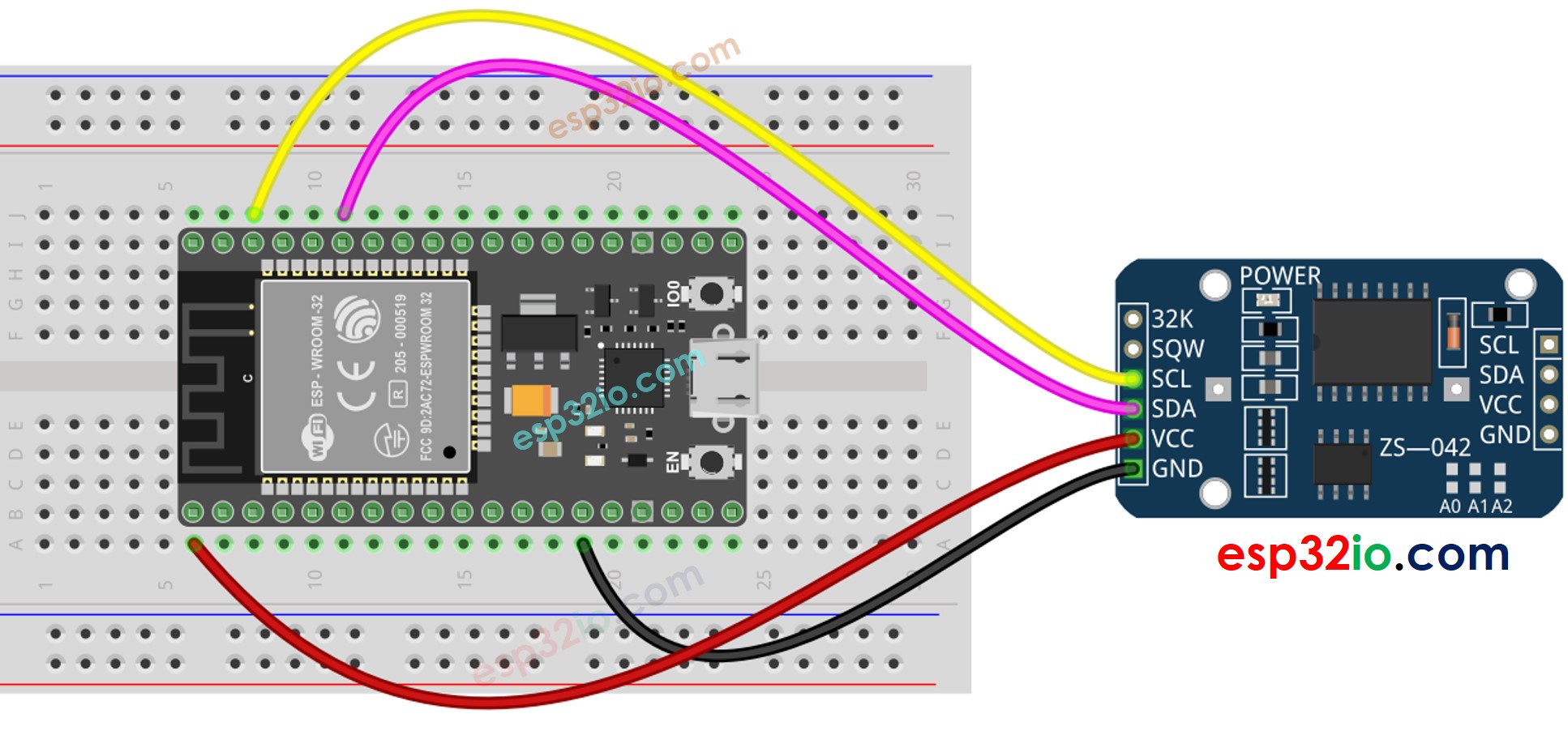 ESP32 Real-Time Clock DS3231 Bedradingsschema